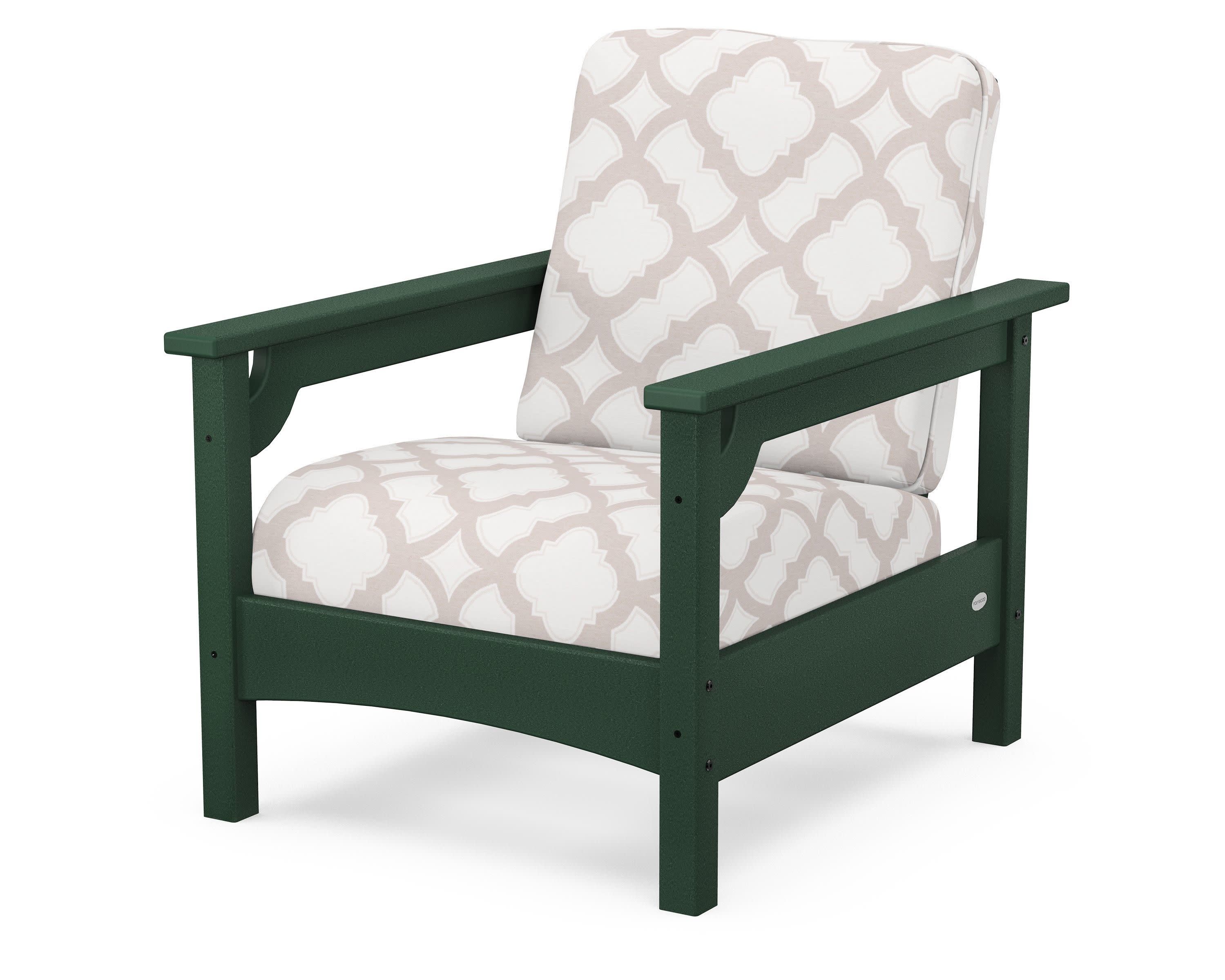 Club Chair in Green / Trellis Dune Burlap