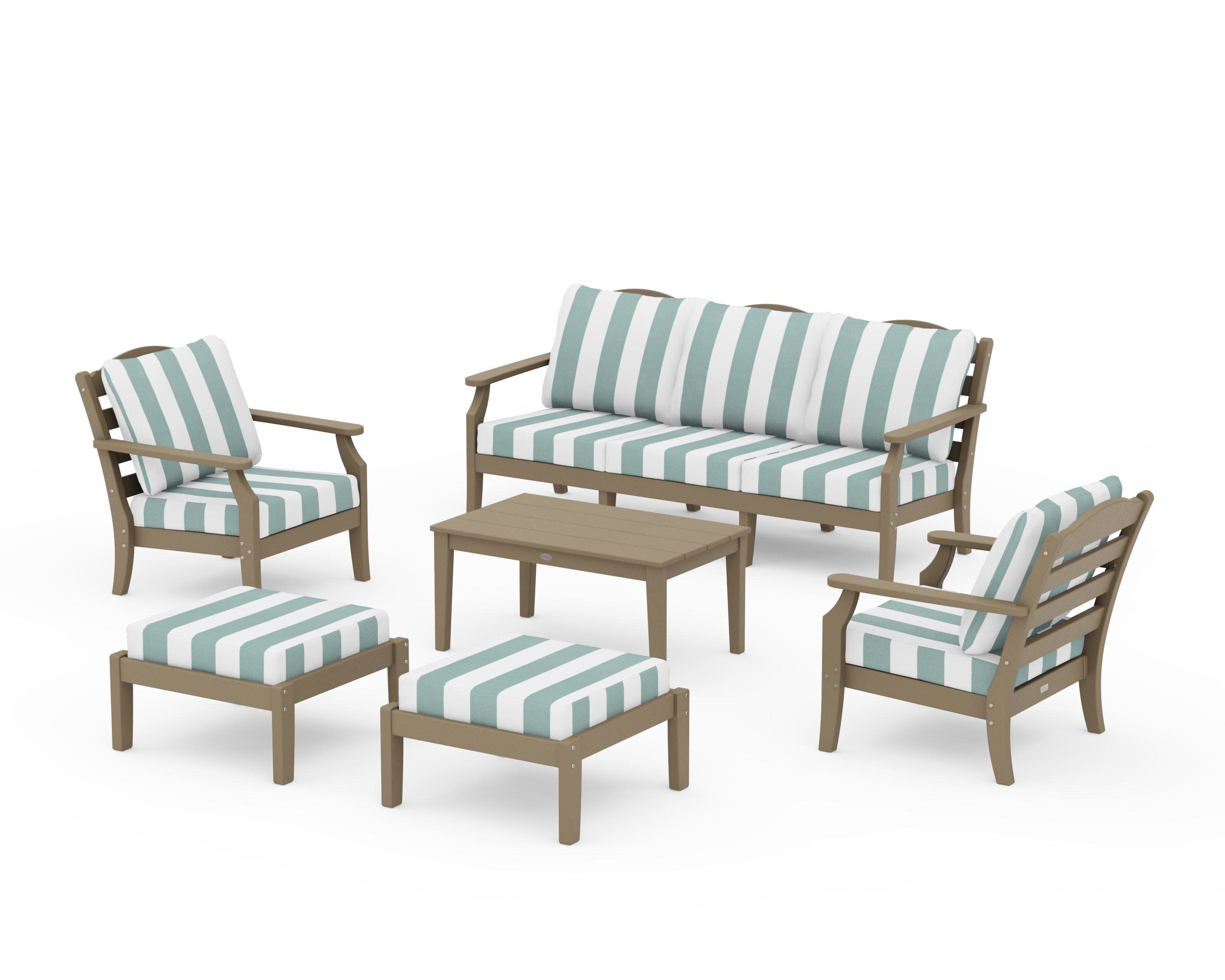 Savannah 6-Piece Lounge Sofa Set in Vintage Sahara / Cabana Stripe Glacier Spa