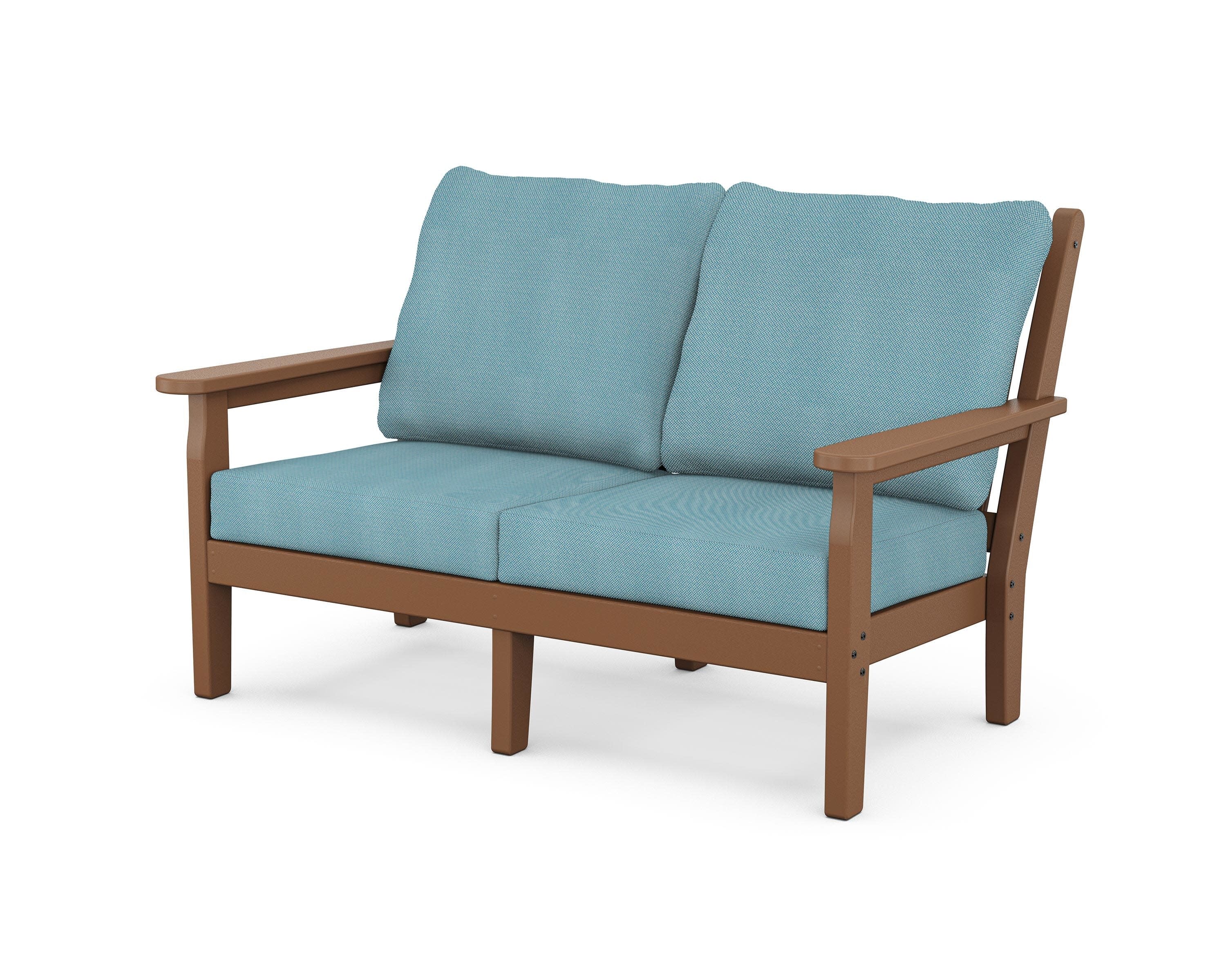 Chippendale Deep Seating Loveseat in Teak / Lattice Sky Blue