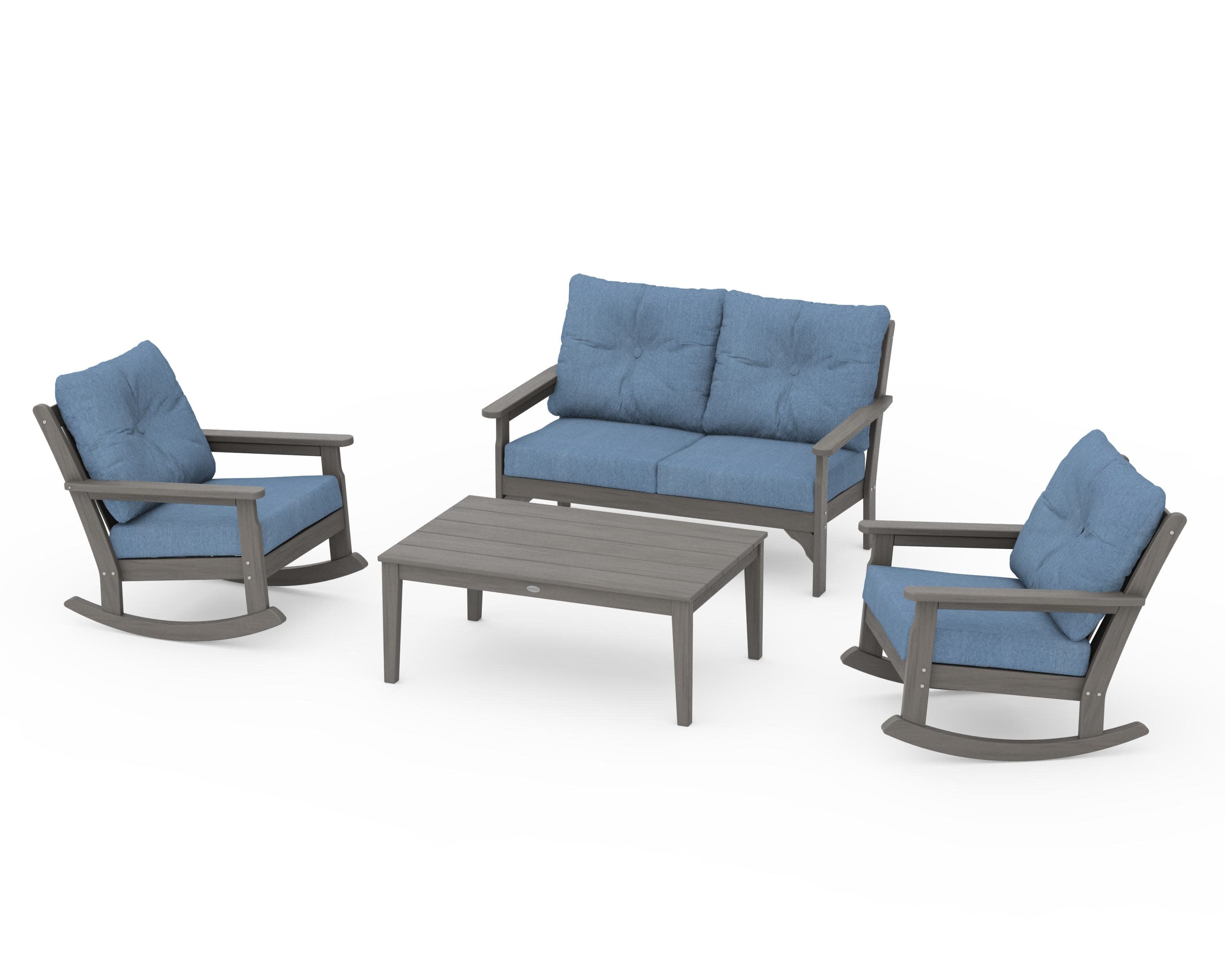 Vineyard 4-Piece Deep Seating Rocking Chair Set in Driftwood / Sky Blue