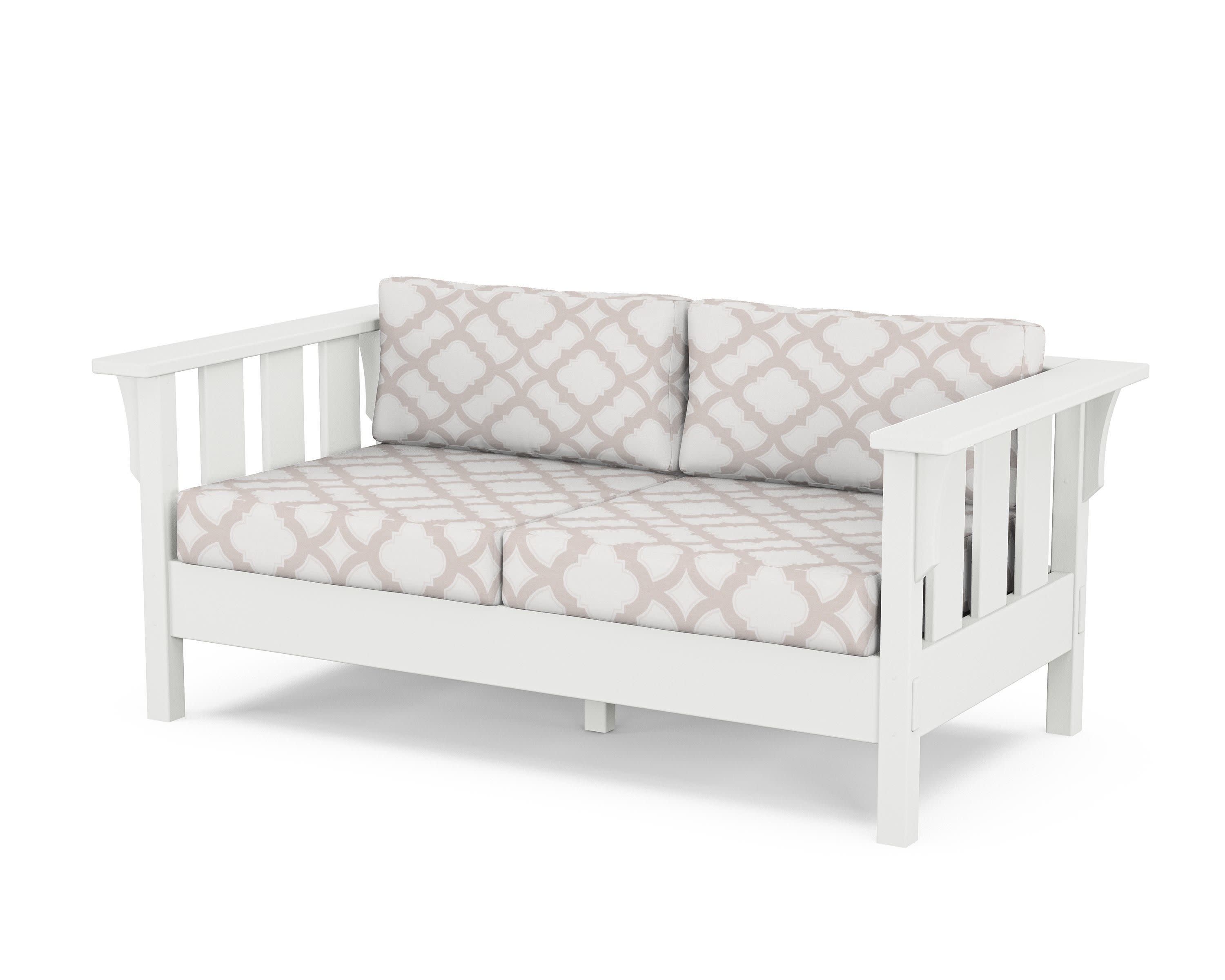 Acadia Deep Seating Loveseat in White / Trellis Dune Burlap