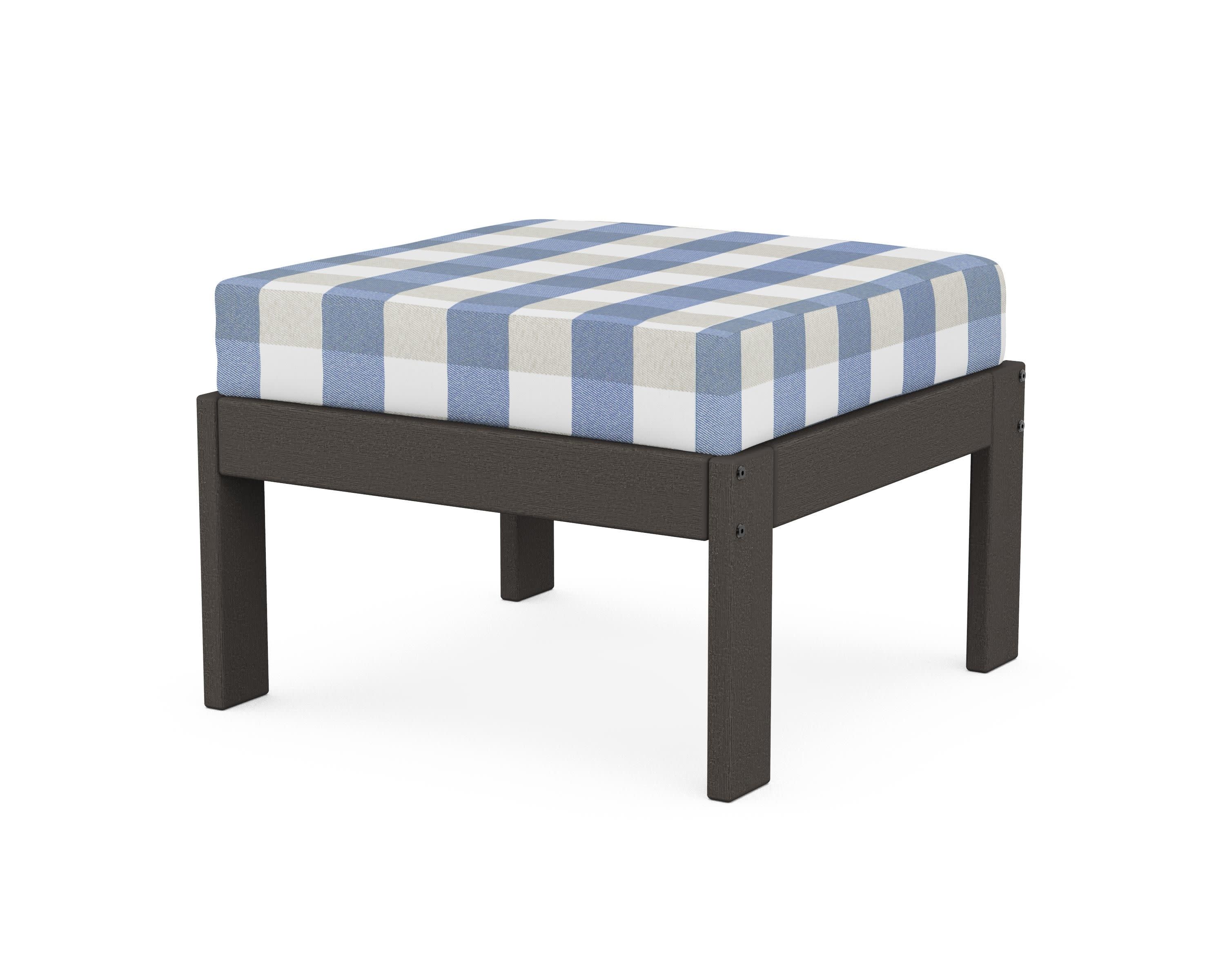 Vineyard Modular Ottoman in Vintage Coffee / Buffalo Plaid Sky Blue