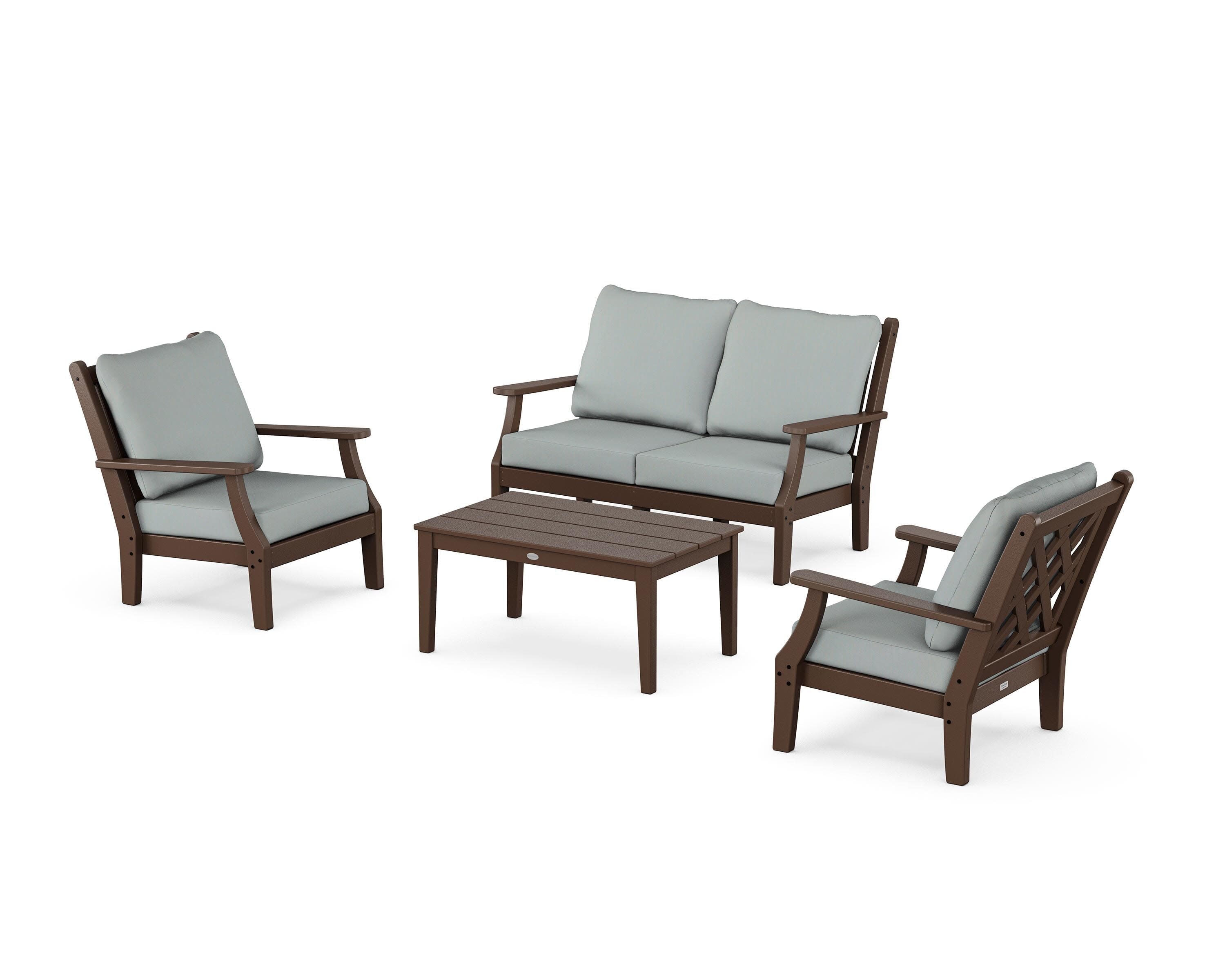 Wovendale 4-Piece Deep Seating Set with Loveseat in Mahogany / Spa