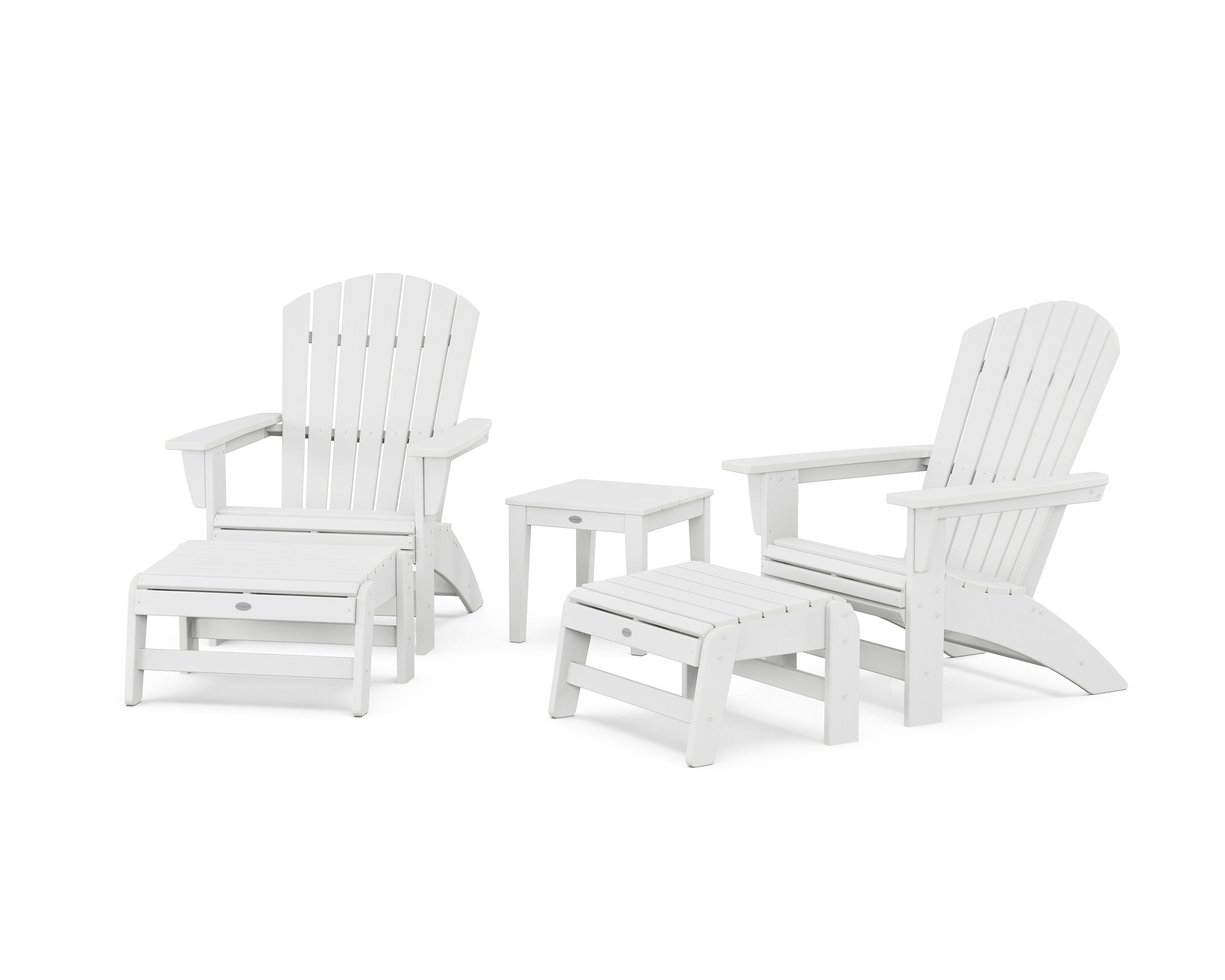 5-Piece Nautical Grand Adirondack Set with Ottomans and Side Table in White