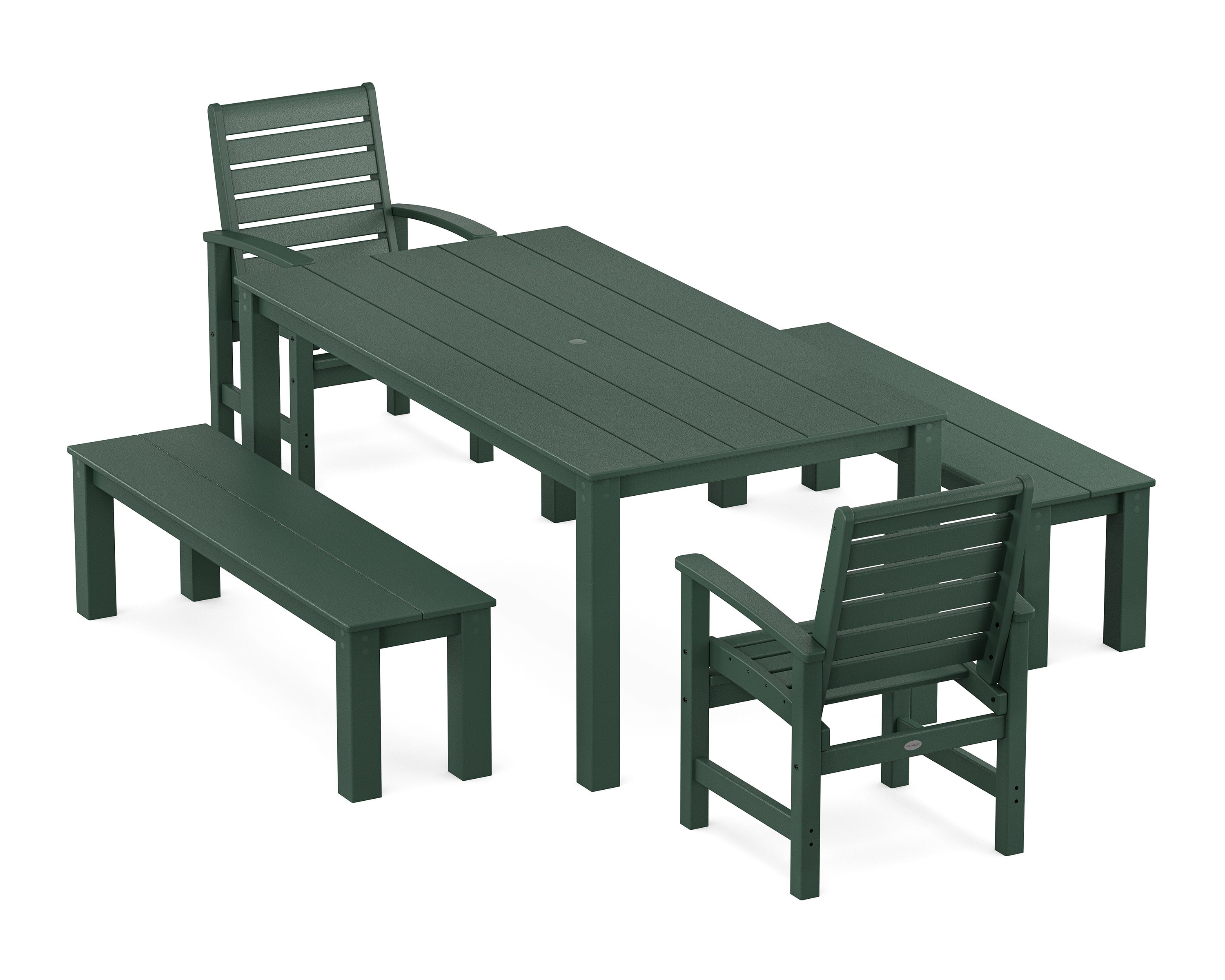Signature 5-Piece Parsons Dining Set with Benches in Green