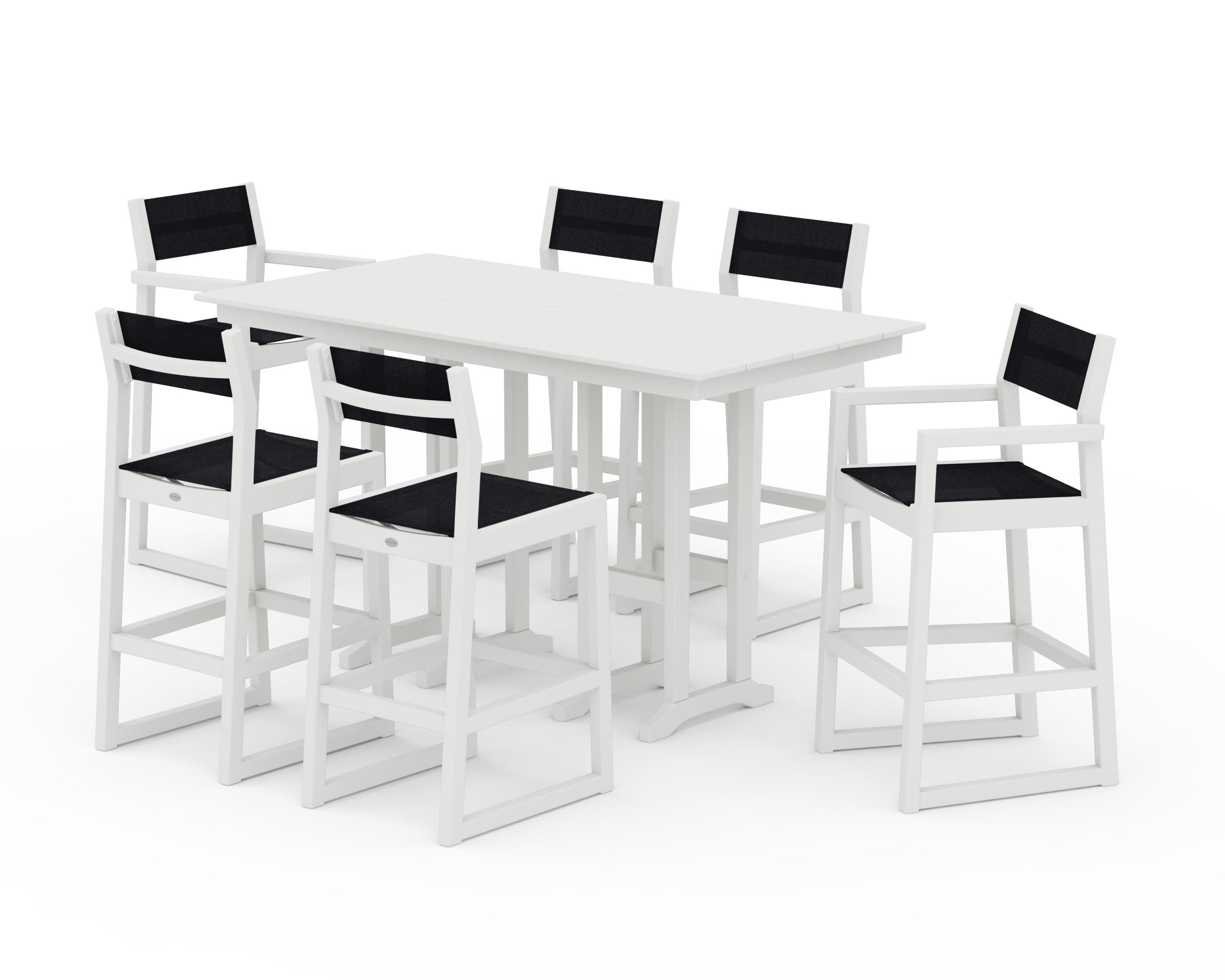 EDGE Sling 7-Piece Farmhouse Bar Set in White / Black Sling