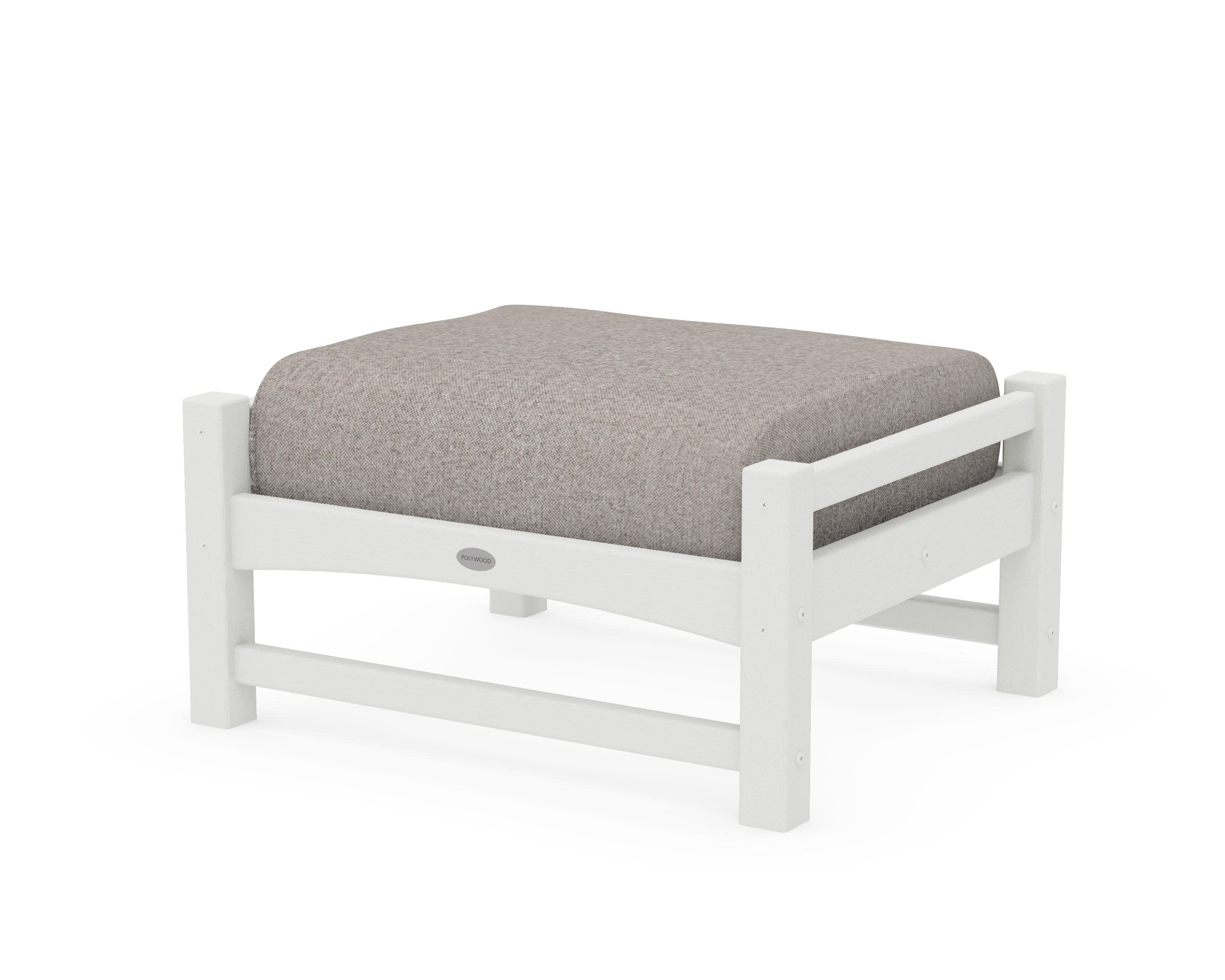 Club Ottoman in Vintage White / Weathered Tweed