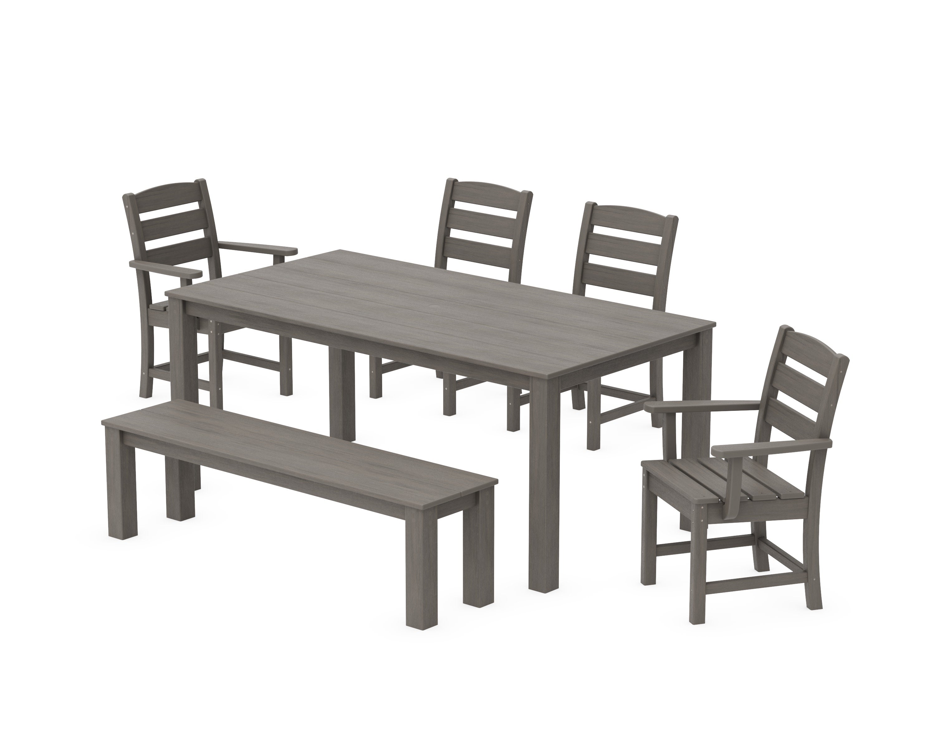 Lakeside 6-Piece Parsons Dining Set with Bench in Driftwood