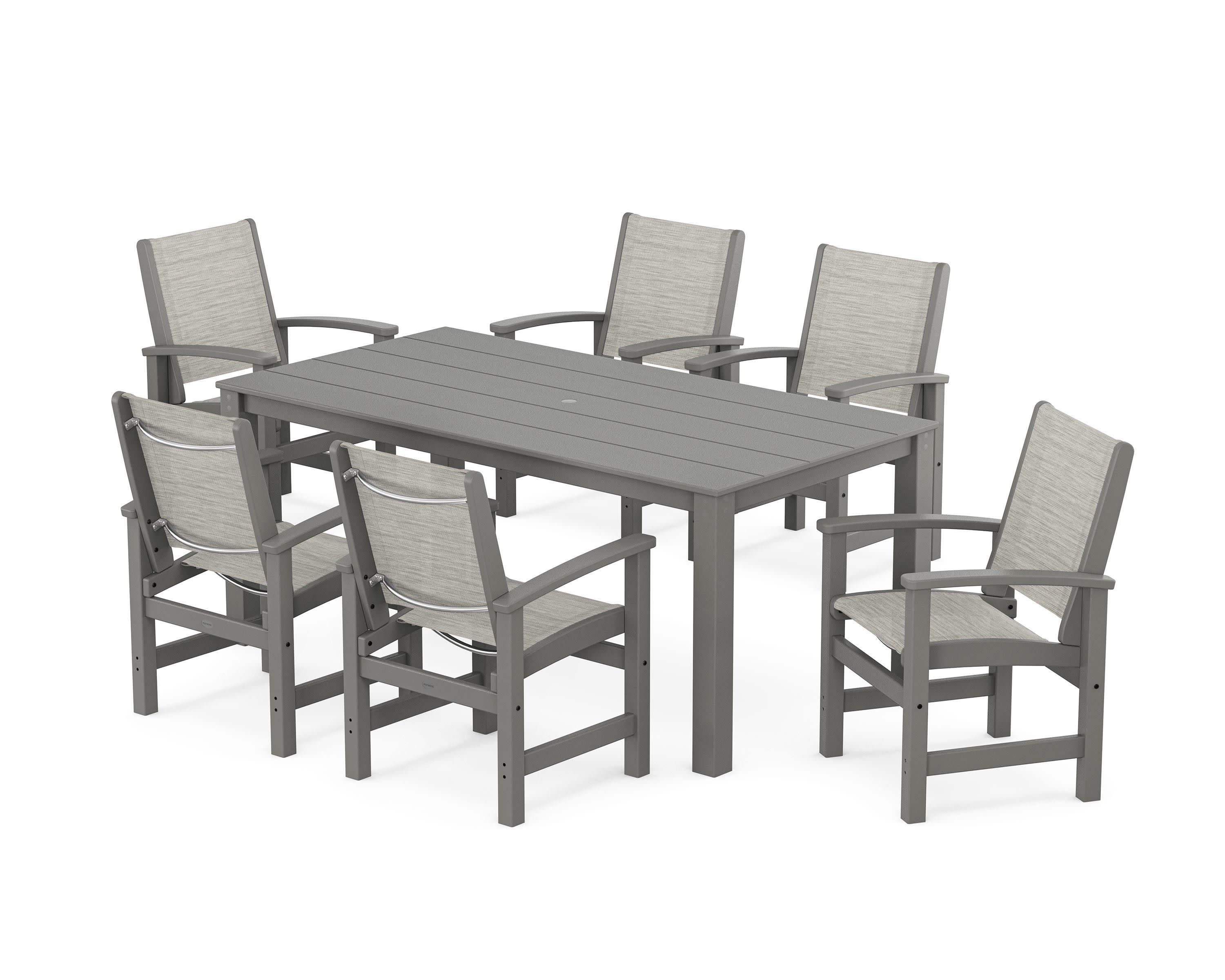 Coastal 7-Piece Parsons Dining Set in Slate Grey / Birch Sling