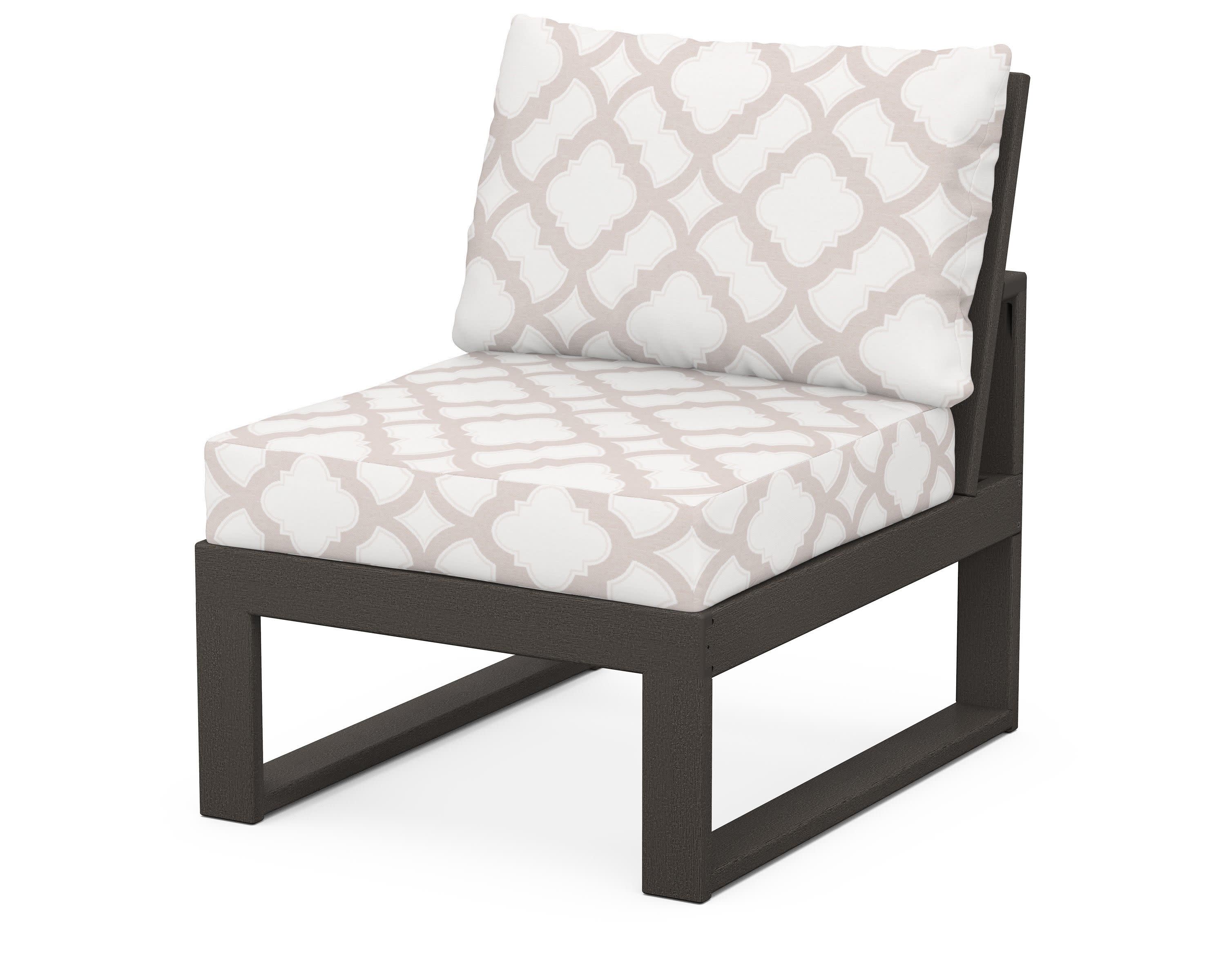 Modular Armless Chair in Vintage Coffee / Trellis Dune Burlap
