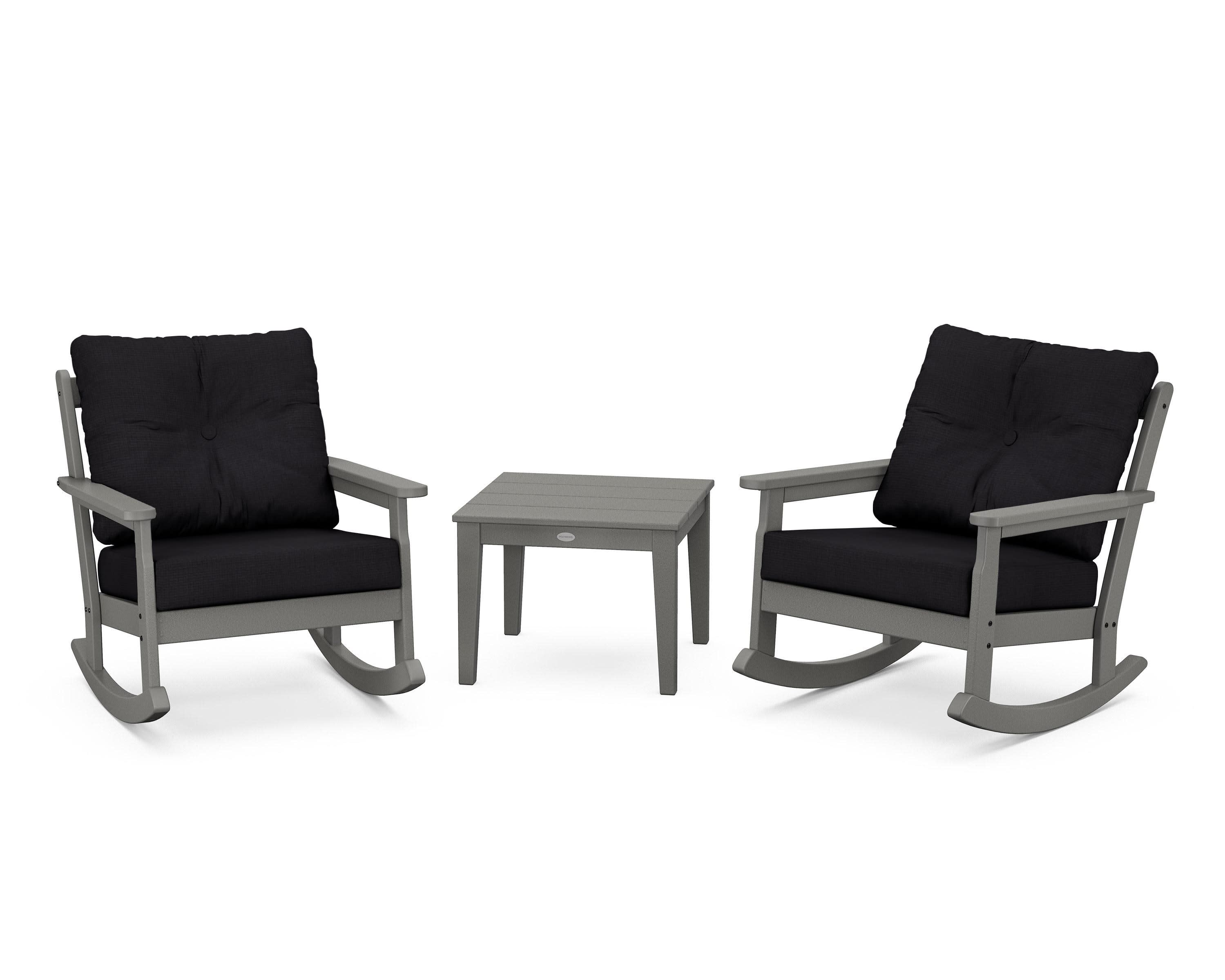 Vineyard 3-Piece Deep Seating Rocker Set in Slate Grey / Midnight Linen