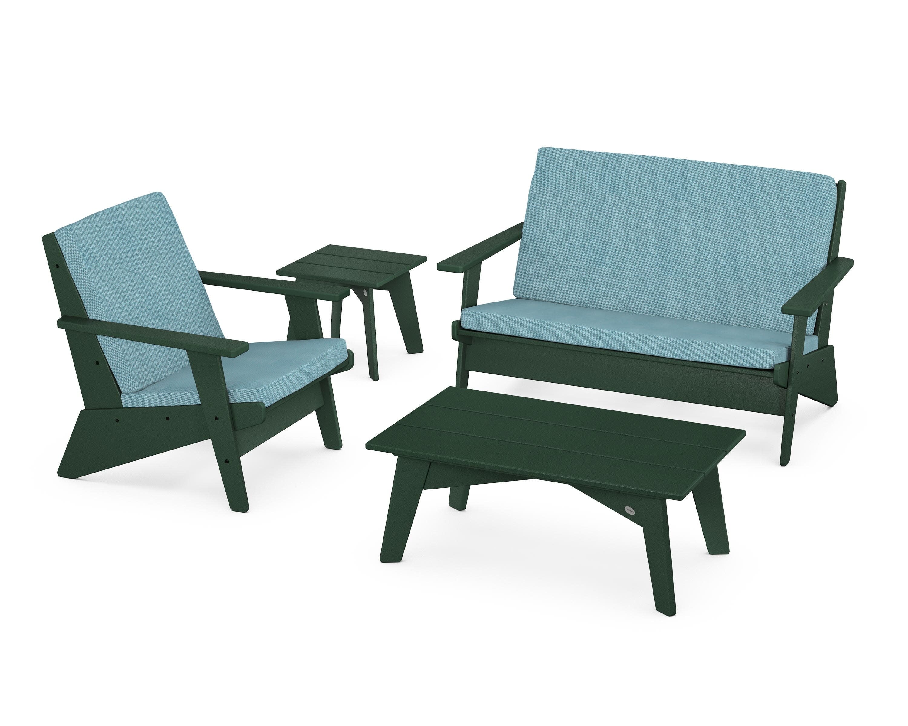Riviera Modern Lounge 4-Piece Set in Green / Lattice Sky Blue