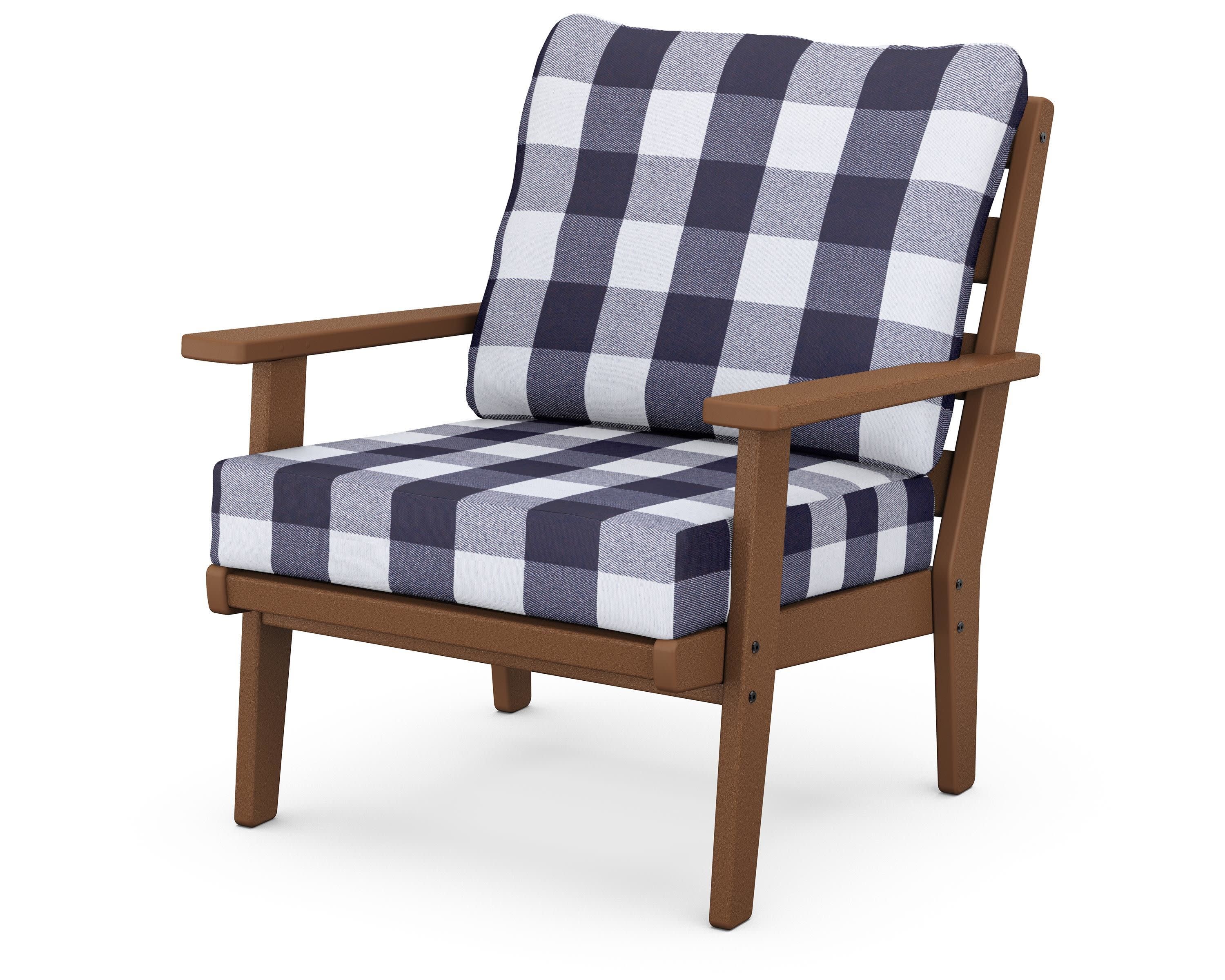Grant Park Deep Seating Chair in Teak / Buffalo Plaid Navy