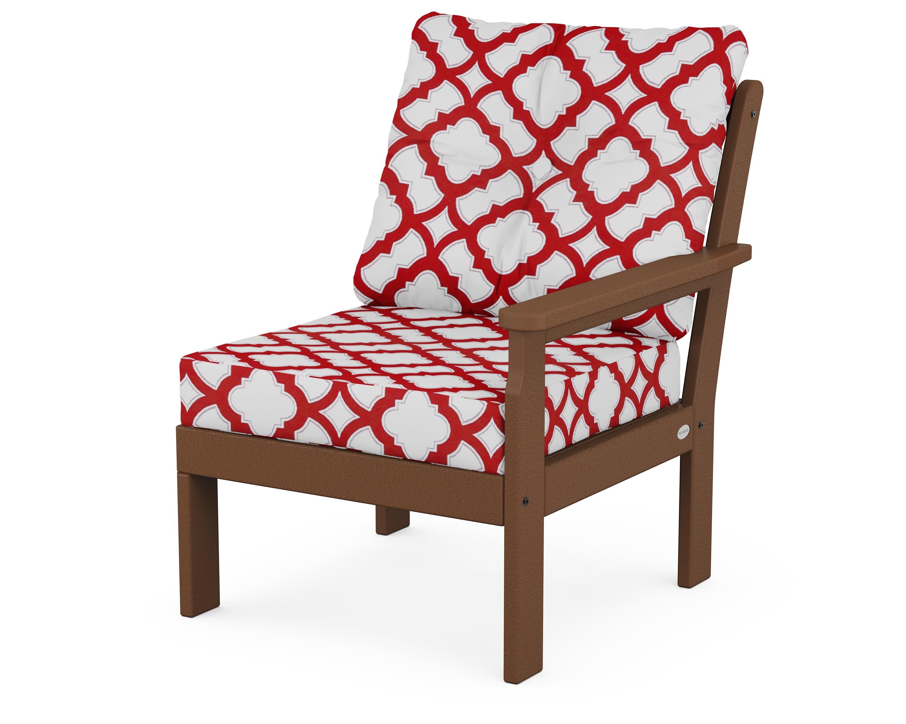 Vineyard Modular Right Arm Chair in Teak / Trellis Crimson
