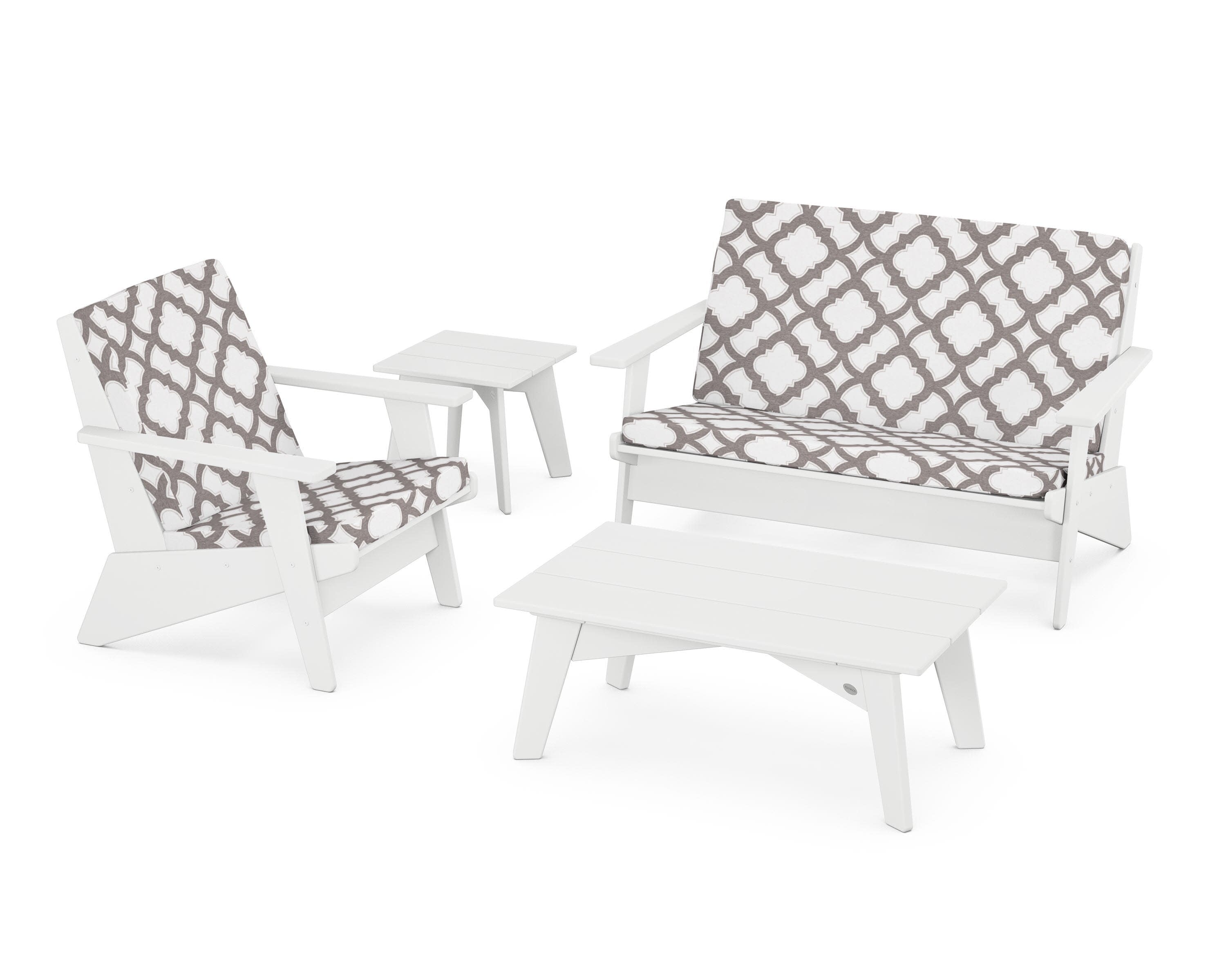 Riviera Modern Lounge 4-Piece Set in White / Trellis Grey Mist