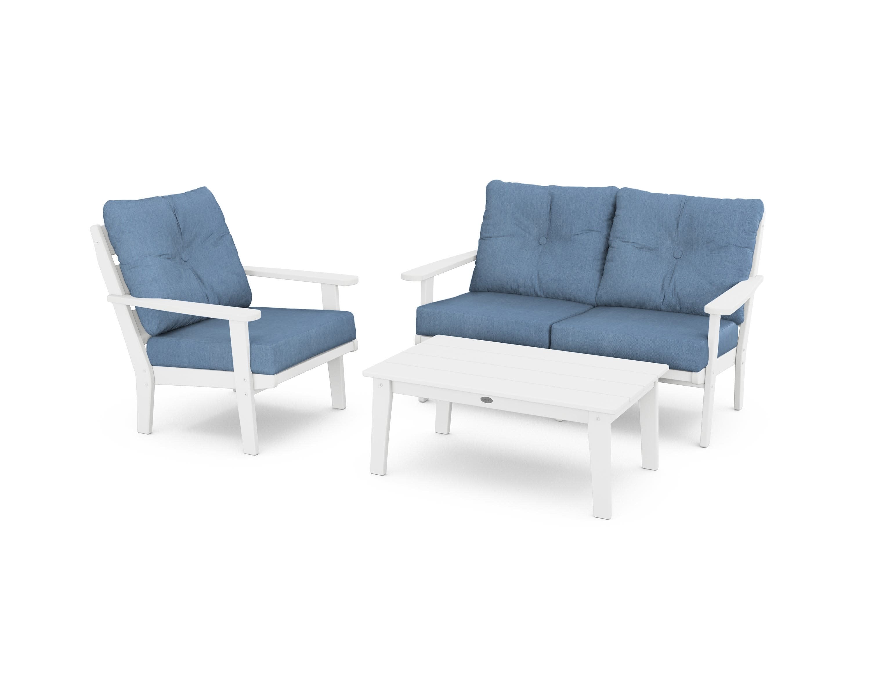 Lakeside 3-Piece Deep Seating Set in White / Sky Blue