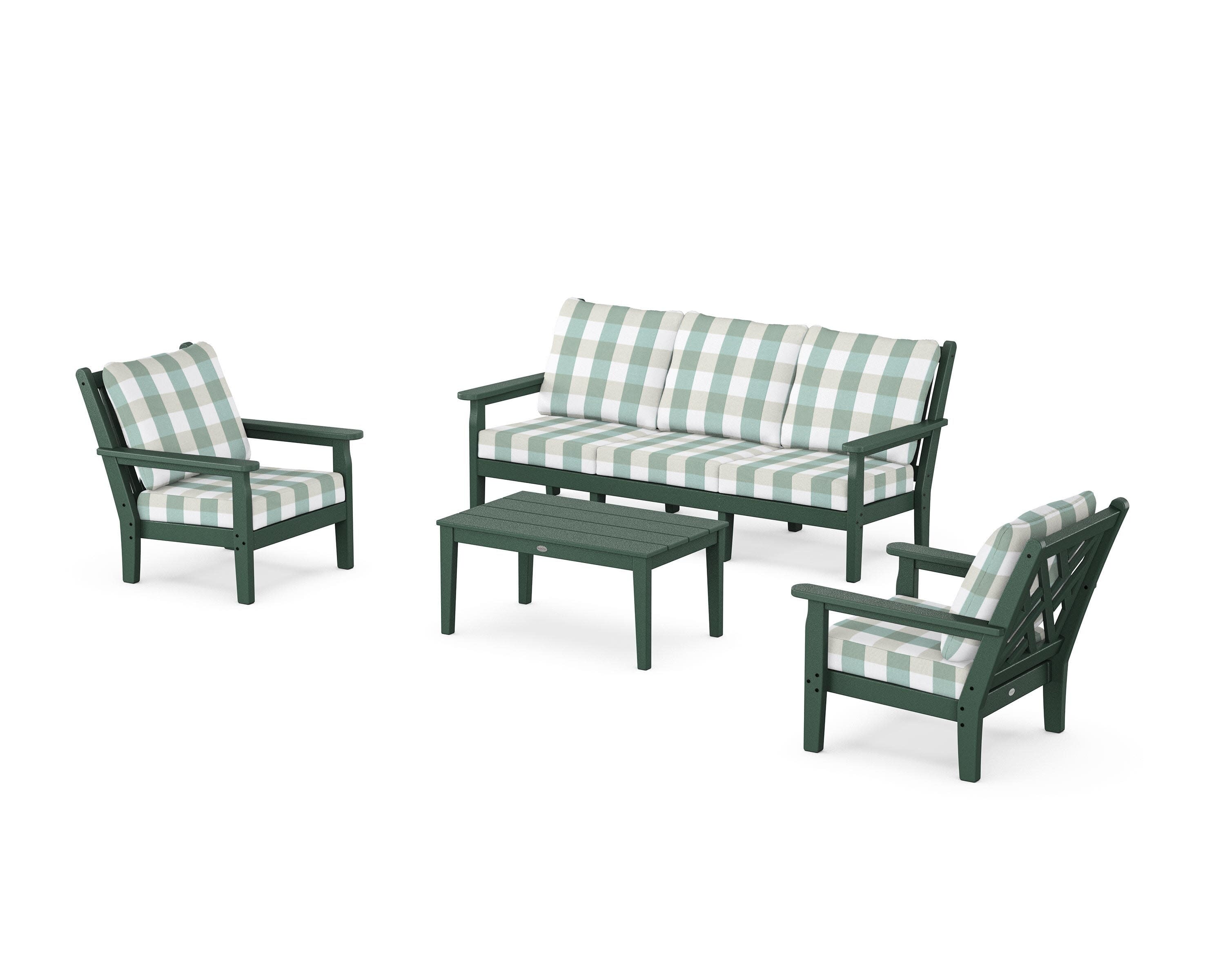 Chippendale 4-Piece Deep Seating Set with Sofa in Green / Buffalo Plaid Glacier Spa