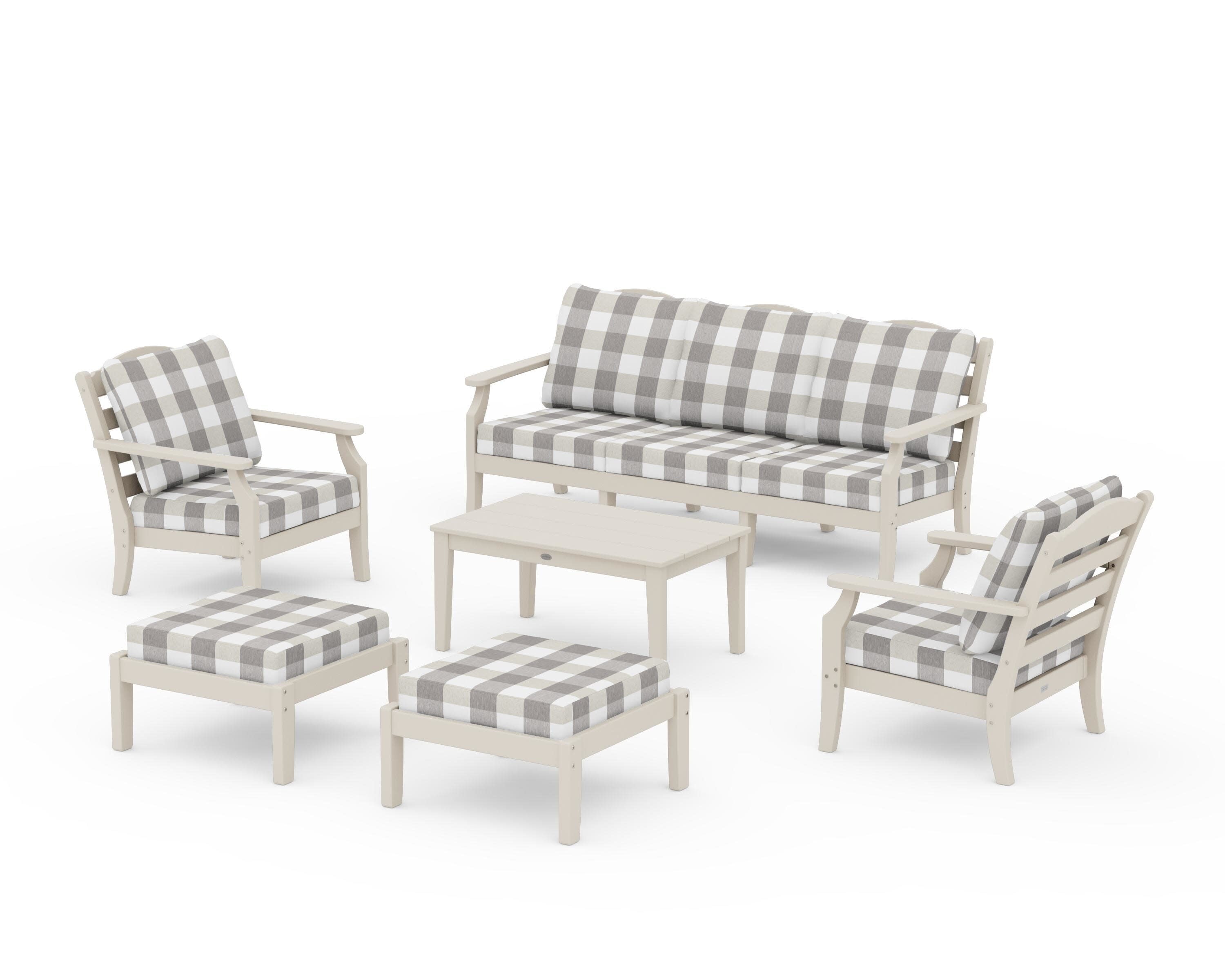 Savannah 6-Piece Lounge Sofa Set in Sand / Buffalo Plaid Grey Mist