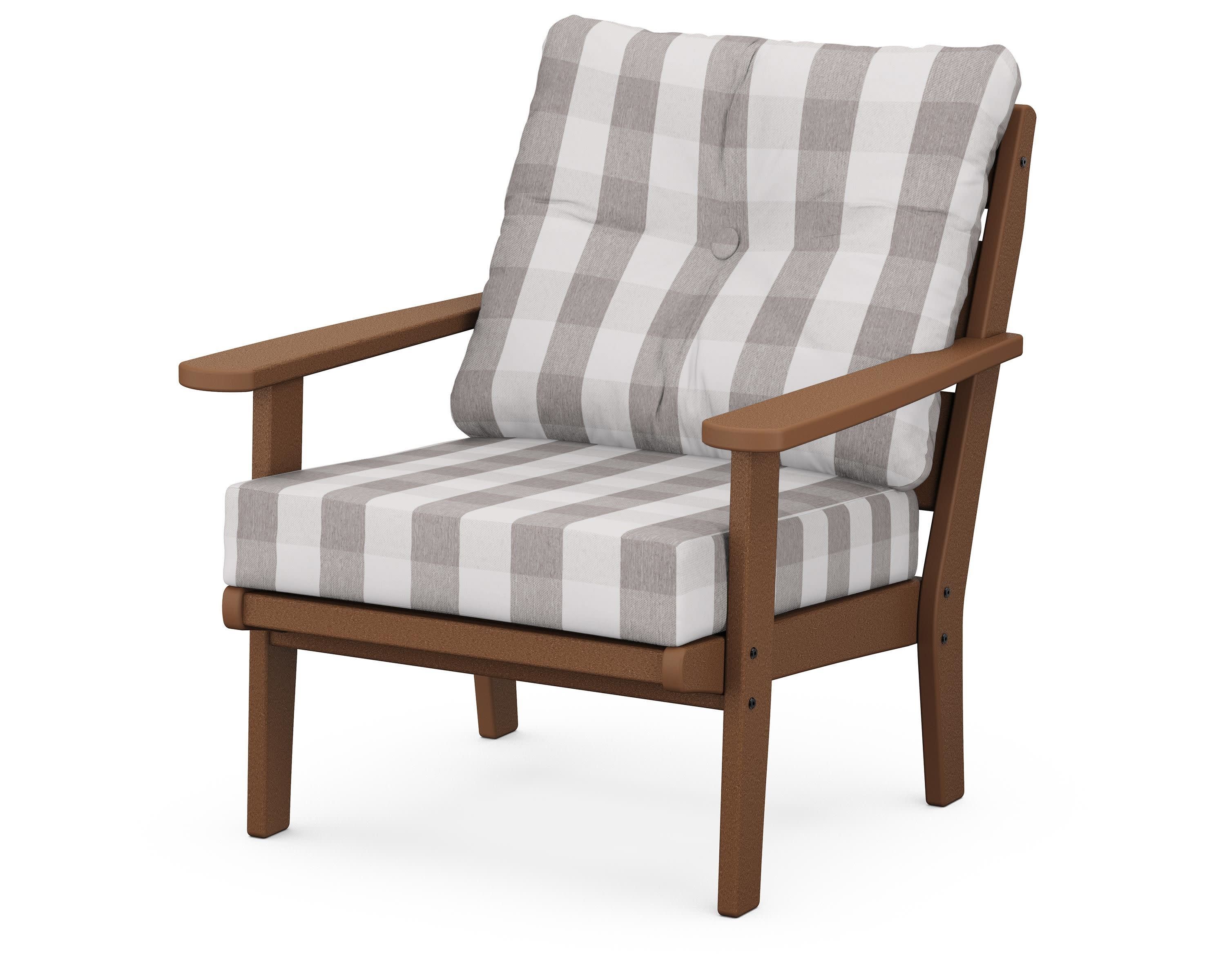 Lakeside Deep Seating Chair in Teak / Buffalo Plaid Grey Mist