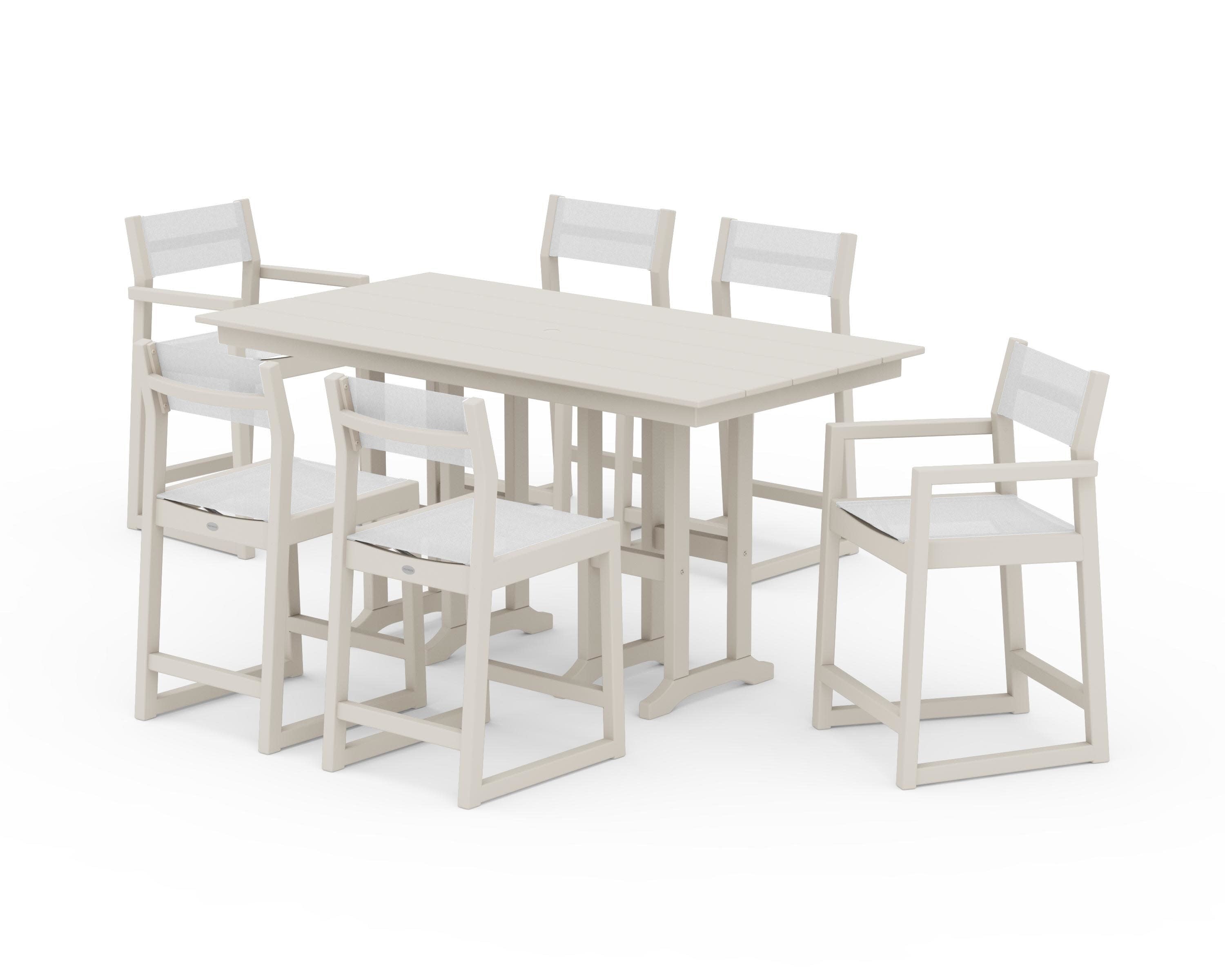 EDGE Sling 7-Piece Farmhouse Counter Set in Sand / White Sling