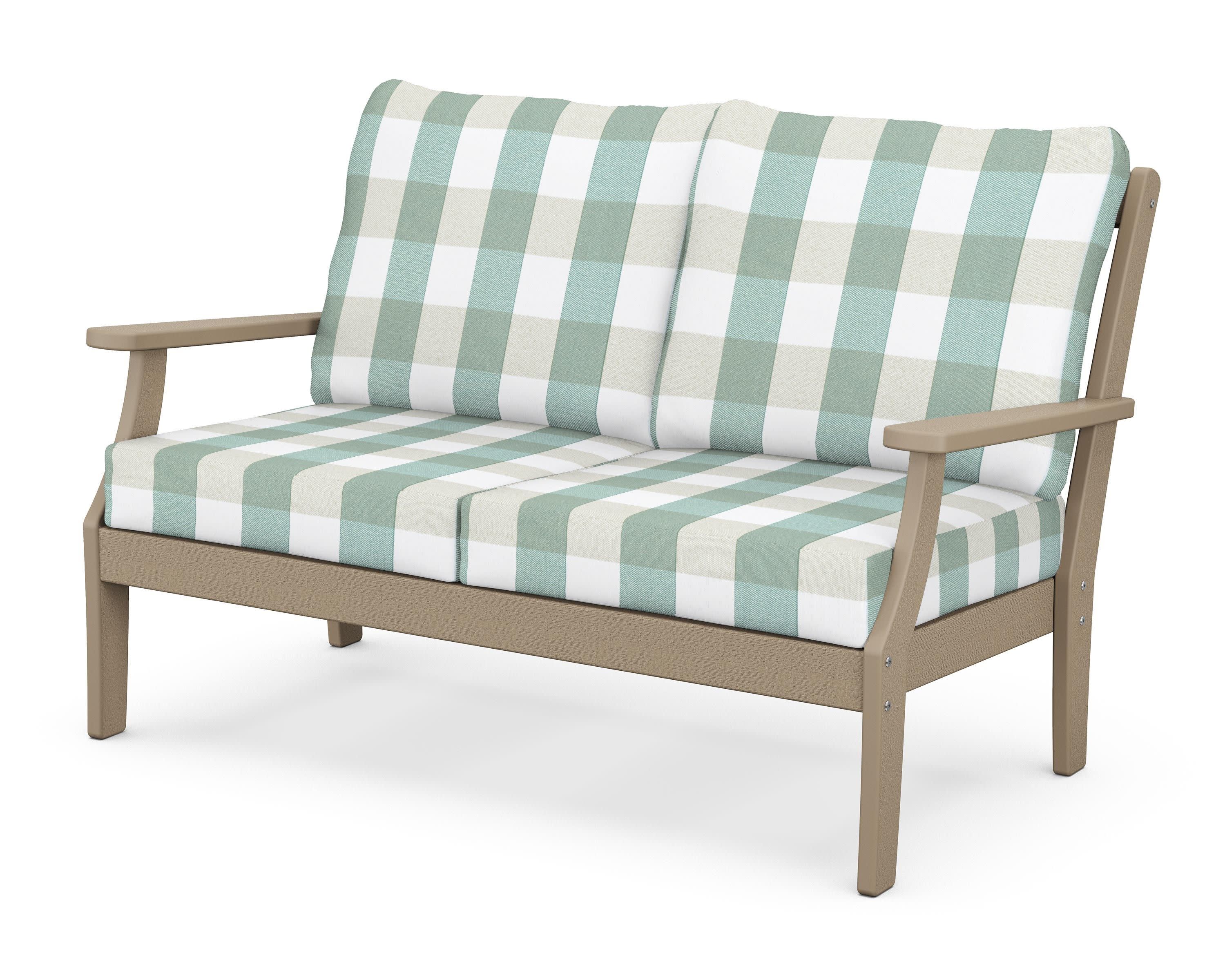 Braxton Deep Seating Loveseat in Vintage Sahara / Buffalo Plaid Glacier Spa