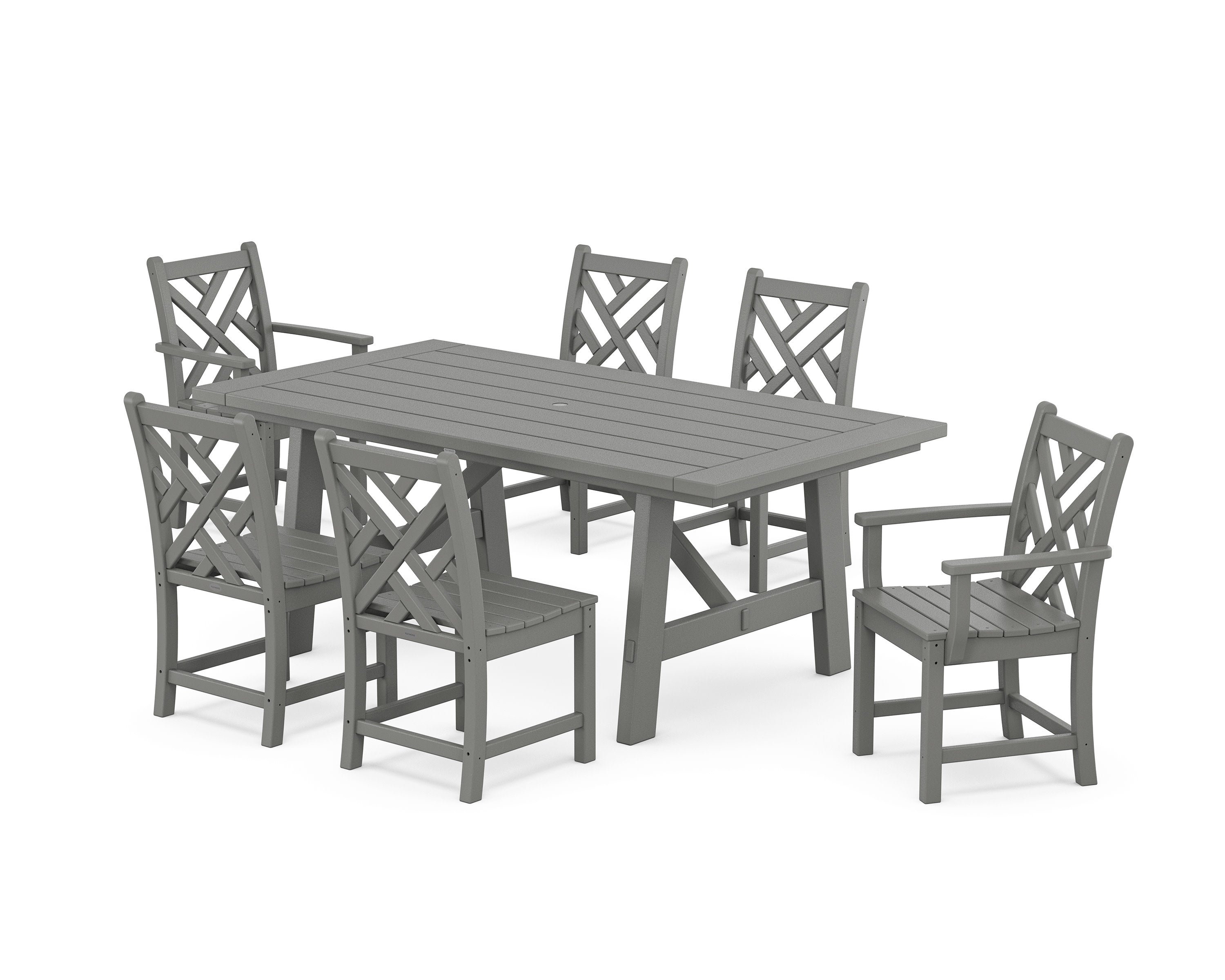 Chippendale 7-Piece Rustic Farmhouse Dining Set in Slate Grey