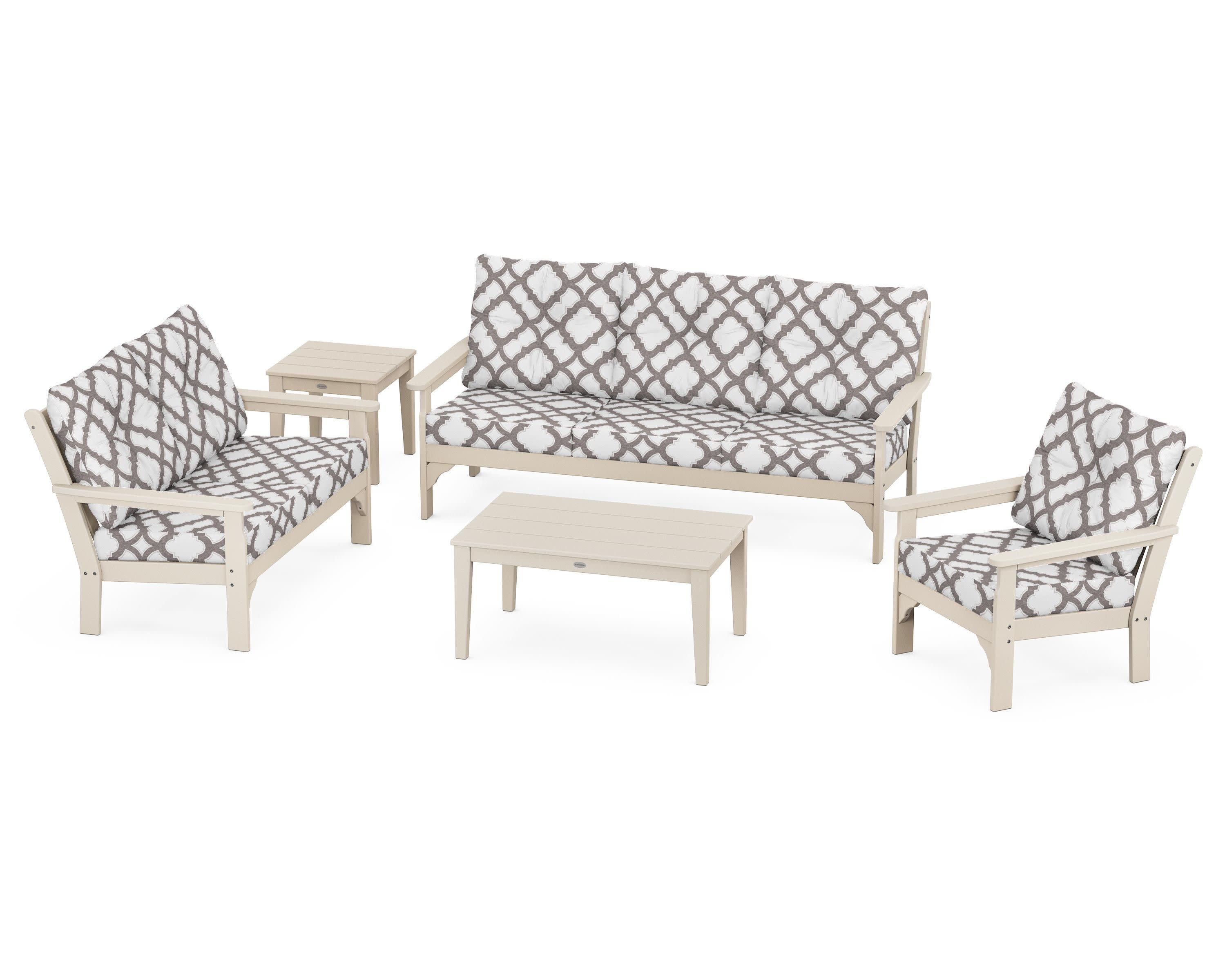 Vineyard 5 Piece Deep Seating Set in Sand / Trellis Grey Mist