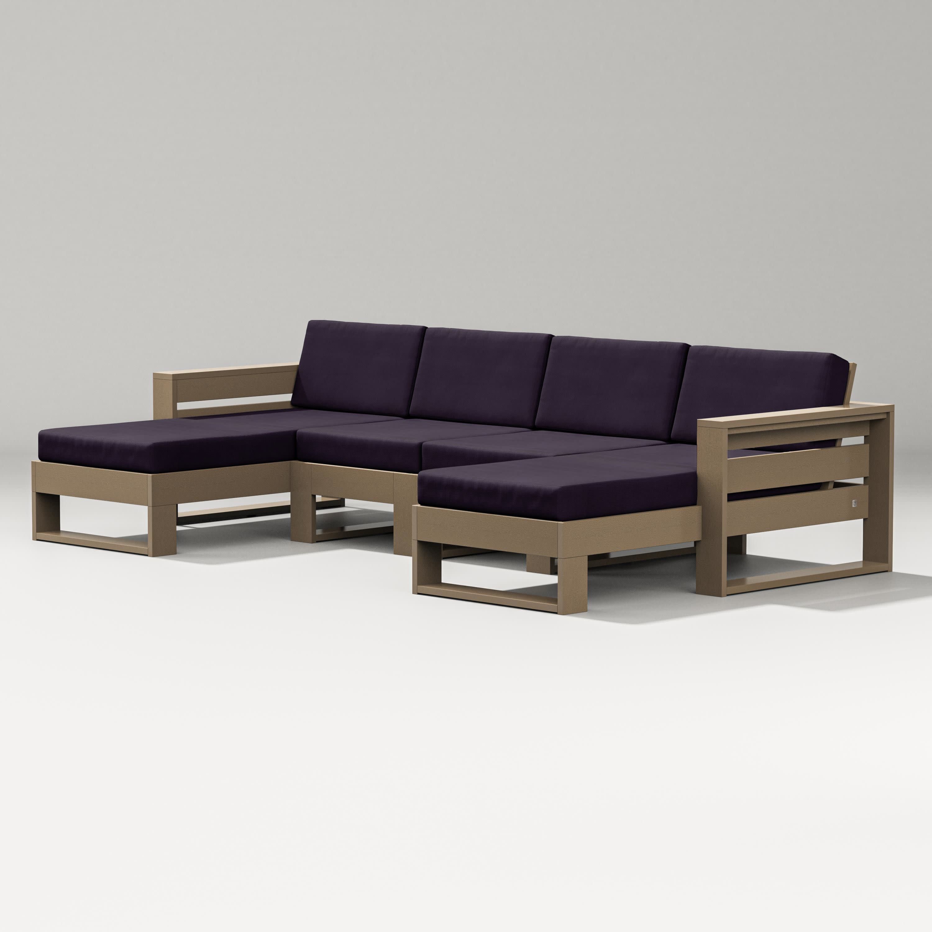 Latitude Double Chaise Sectional in Vintage Sahara / Navy Linen