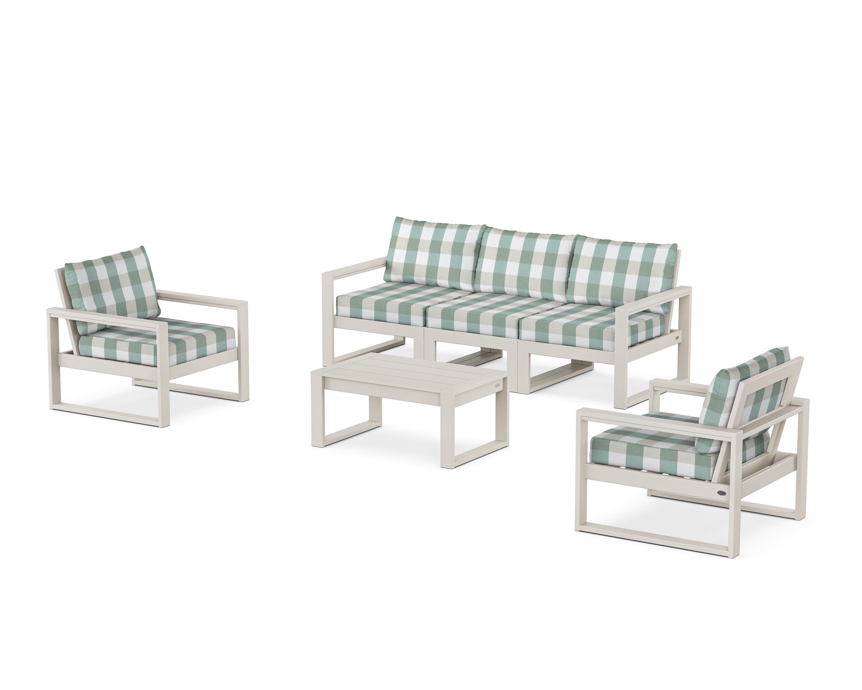EDGE Sectional 4-Piece Deep Seating Set with Sofa in Sand / Buffalo Plaid Glacier Spa
