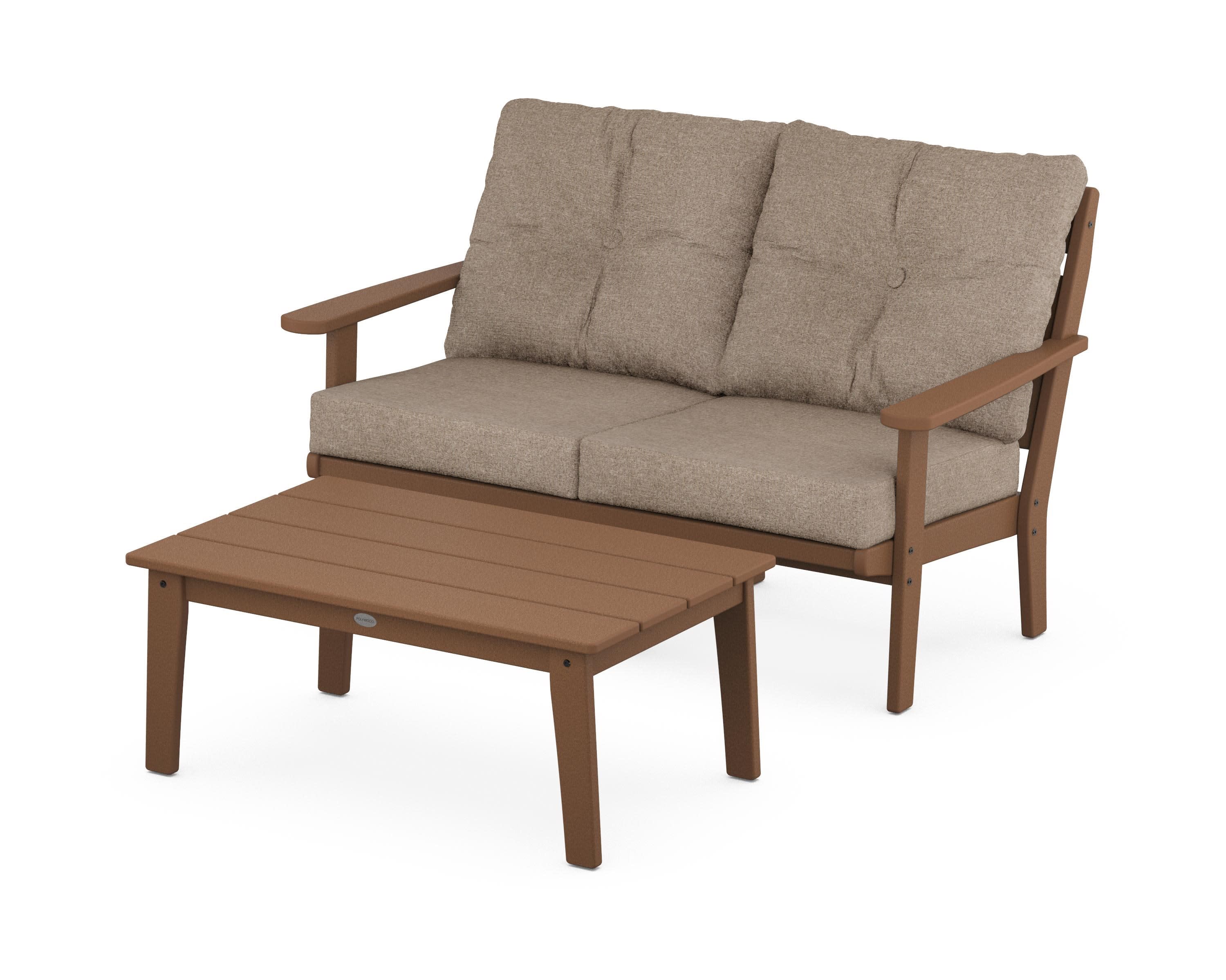 Lakeside 2-Piece Lounge Loveseat Set in Teak / Spiced Burlap