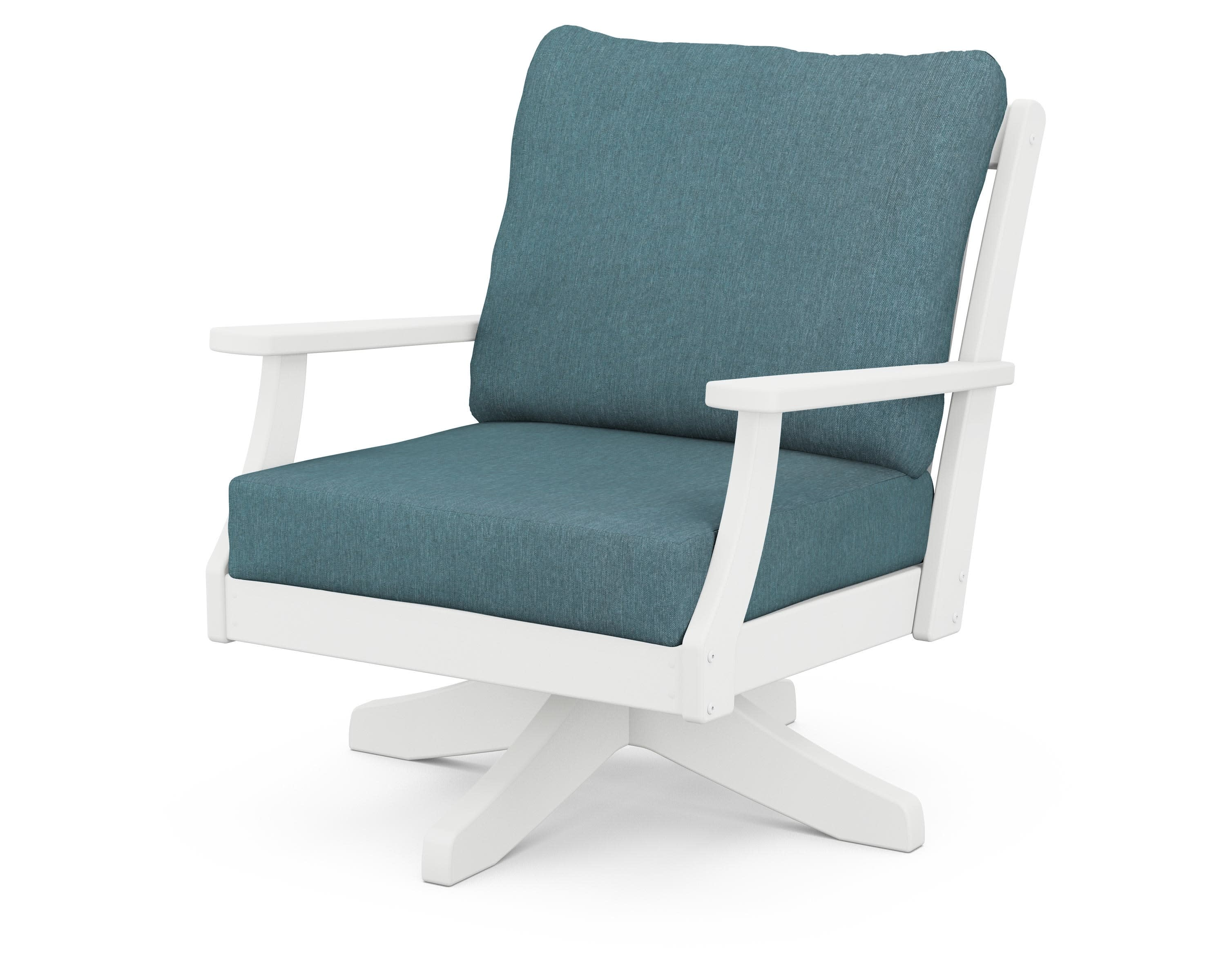 Braxton Deep Seating Swivel Chair in White / Ocean Teal