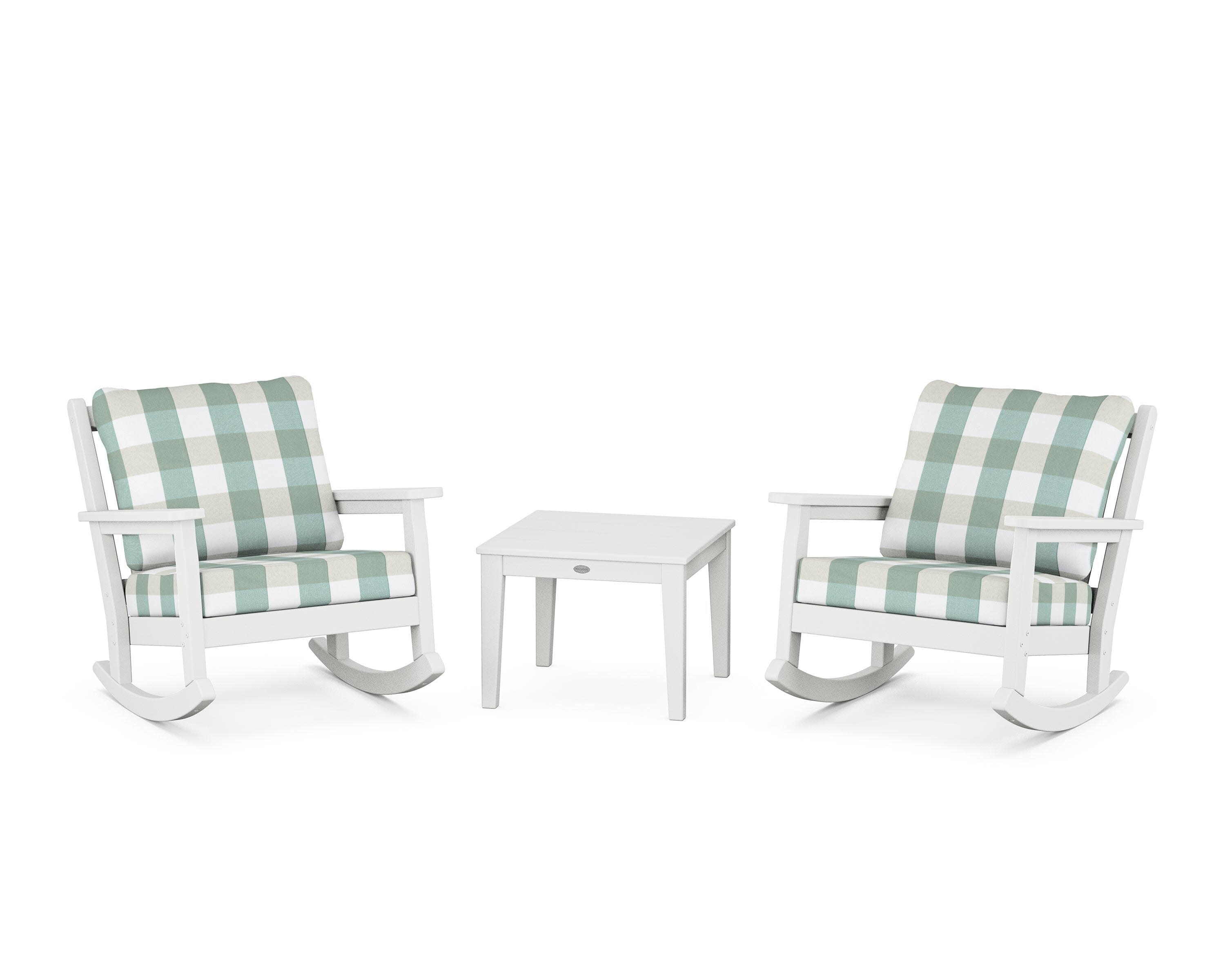 Chippendale 3-Piece Deep Seating Rocker Set in White / Buffalo Plaid Glacier Spa