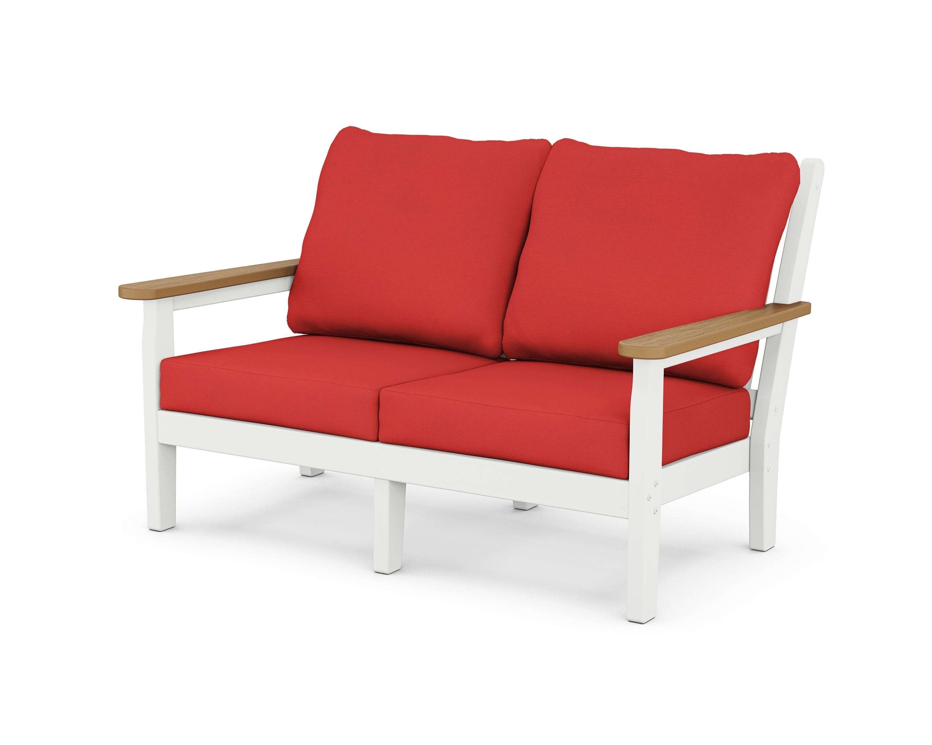 Chippendale Deep Seating Loveseat in White / Natural / Crimson Linen