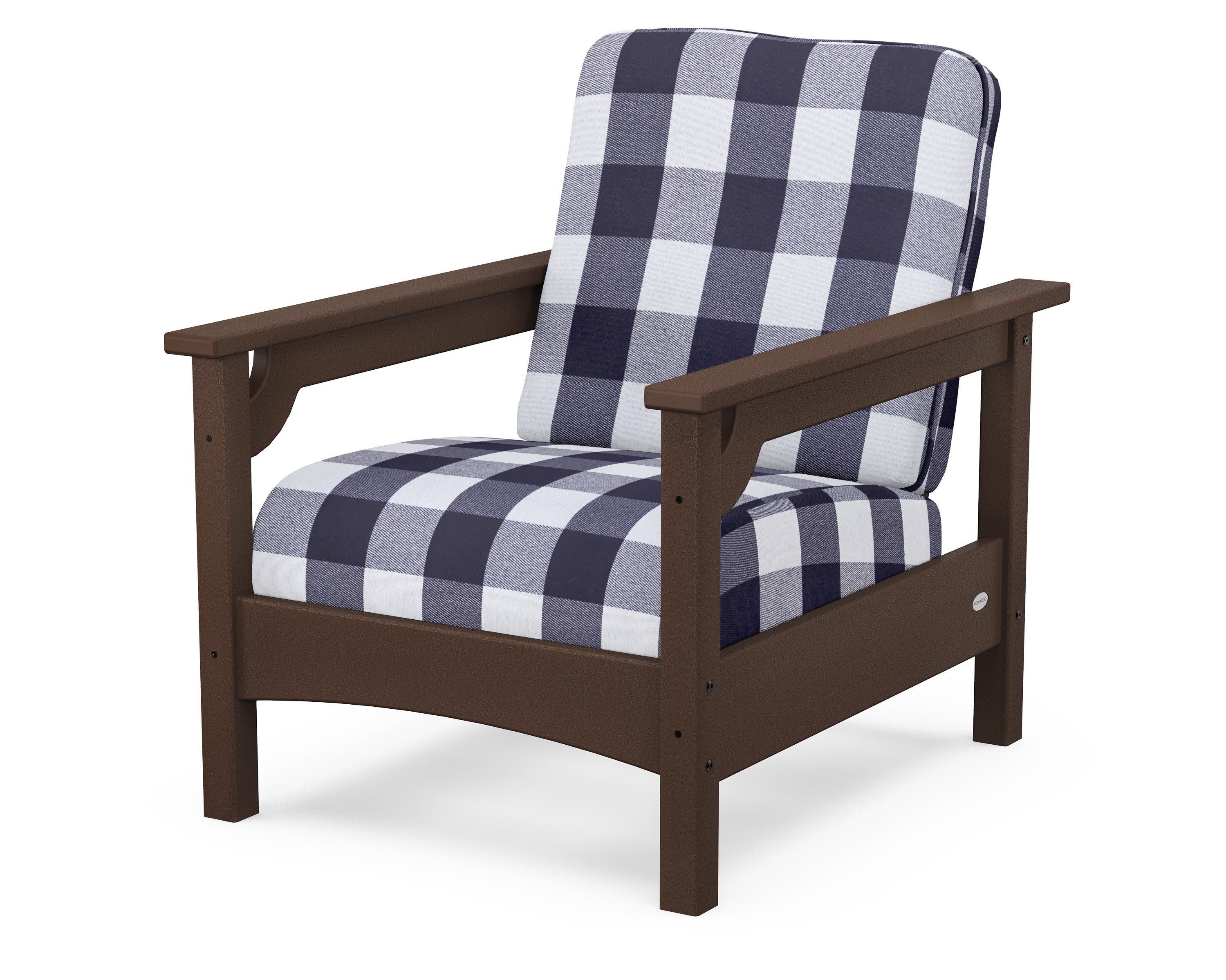 Club Chair in Mahogany / Buffalo Plaid Navy
