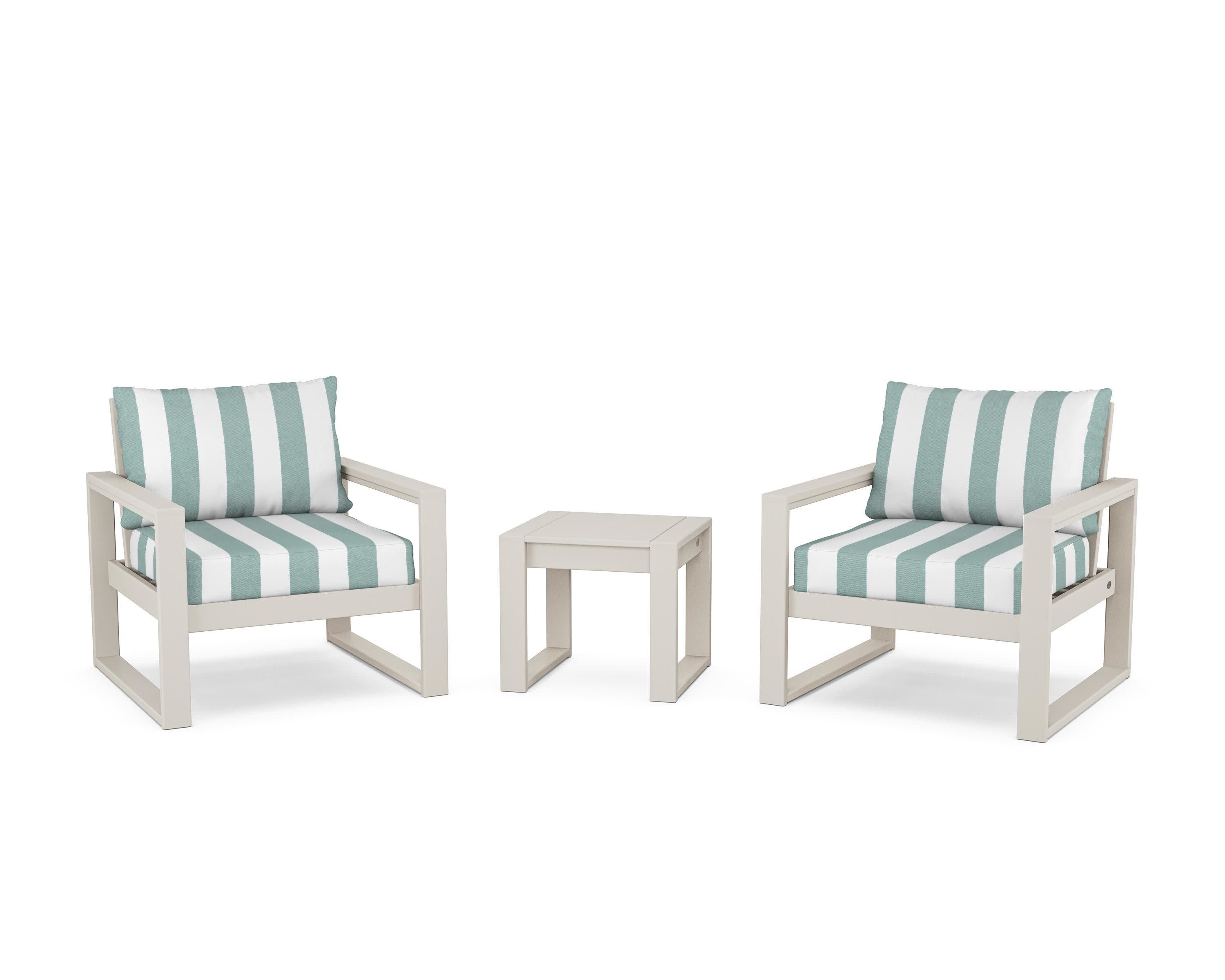 EDGE Sectional 3-Piece Deep Seating Set in Sand / Cabana Stripe Glacier Spa