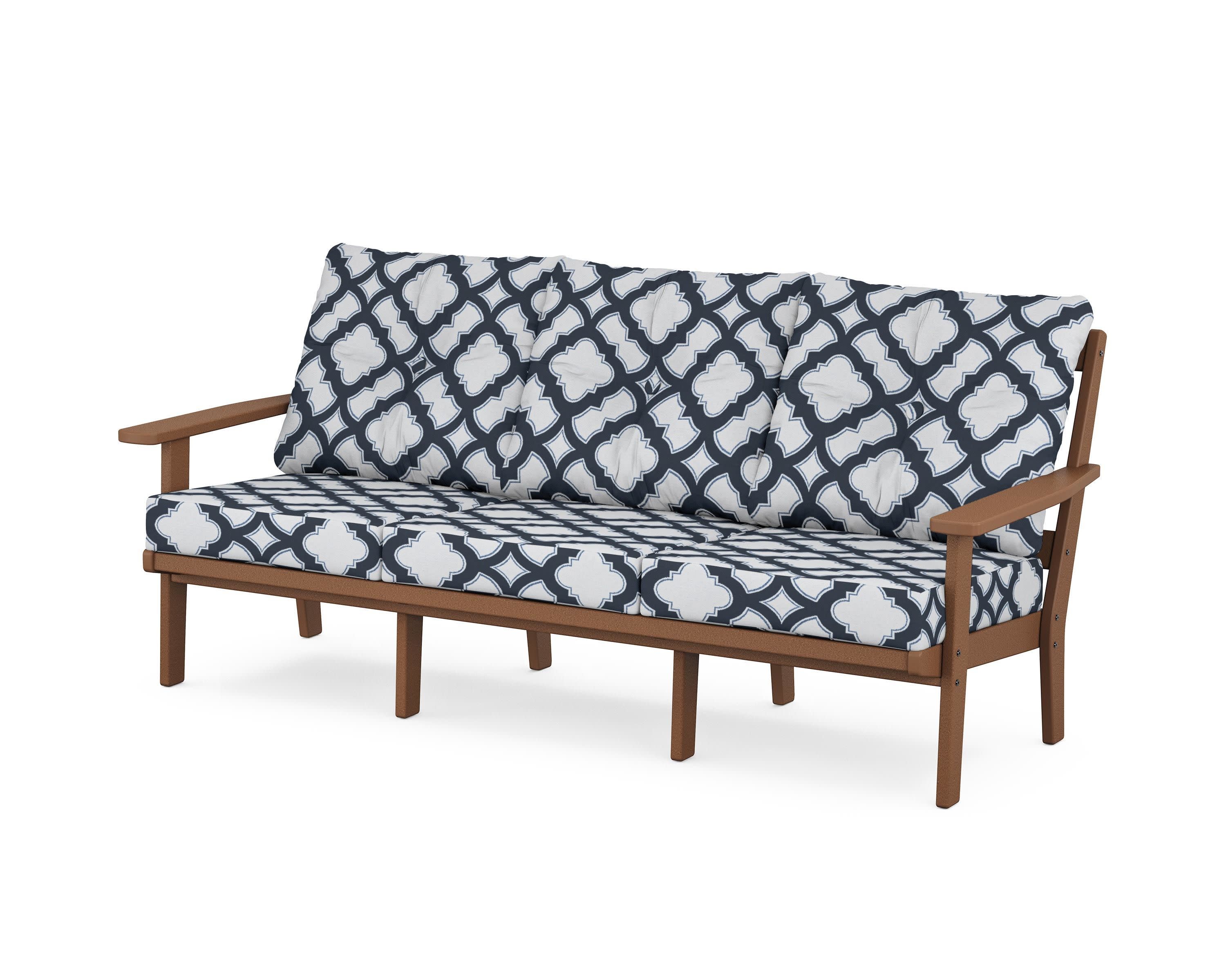 Oxford Deep Seating Sofa in Teak / Trellis Marine Indigo