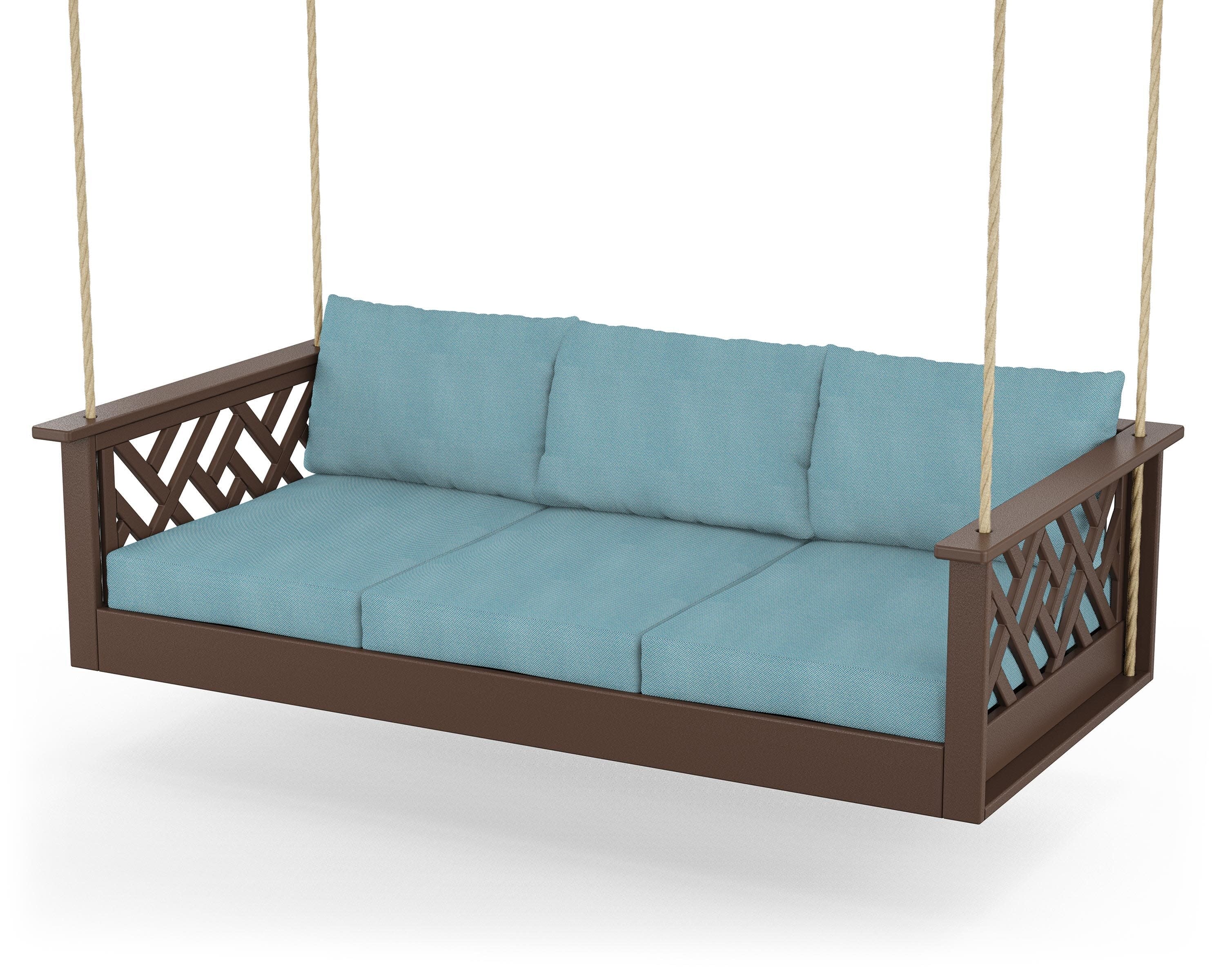 Chippendale Daybed Swing in Mahogany / Lattice Sky Blue