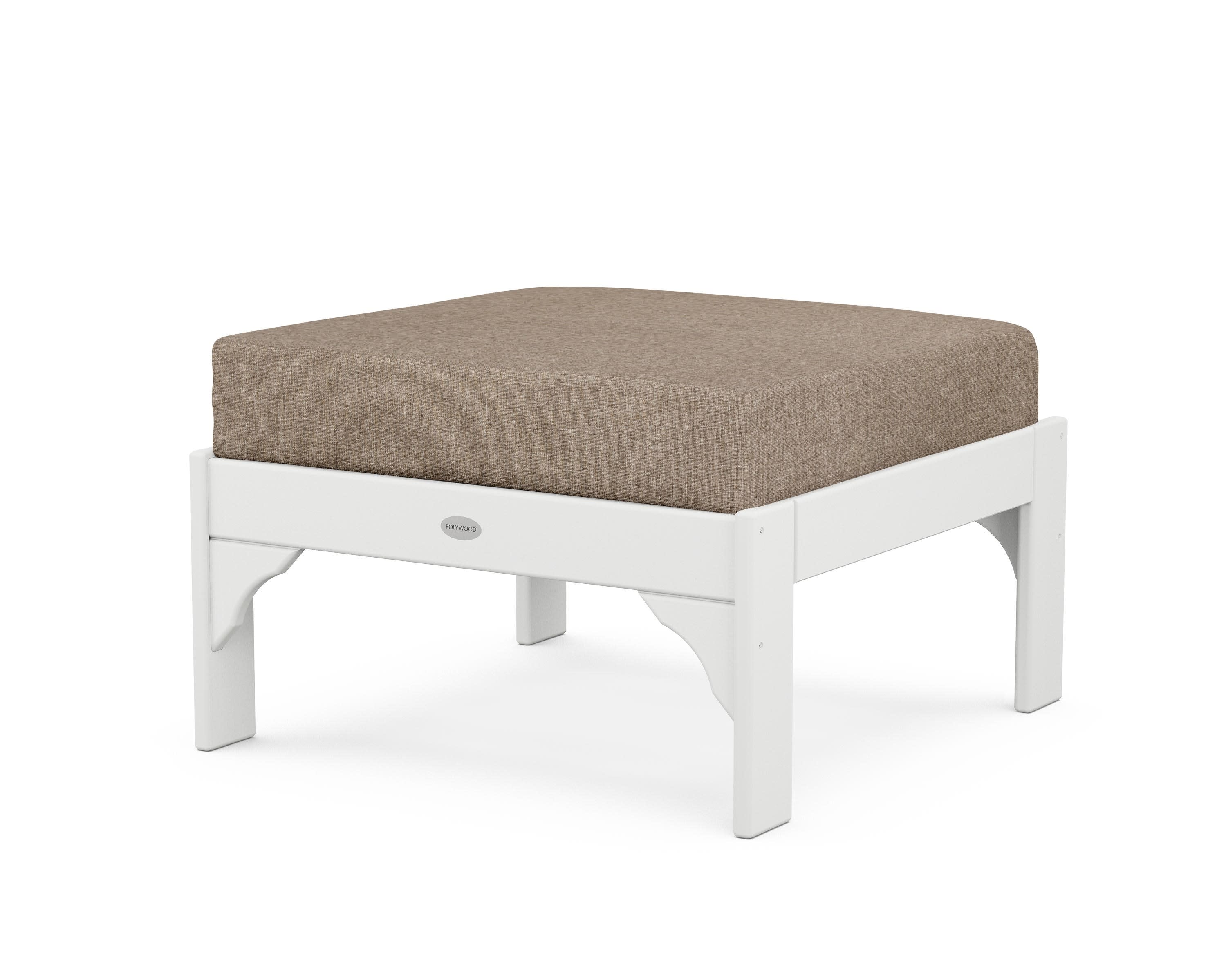 Vineyard Deep Seating Ottoman in White / Spiced Burlap
