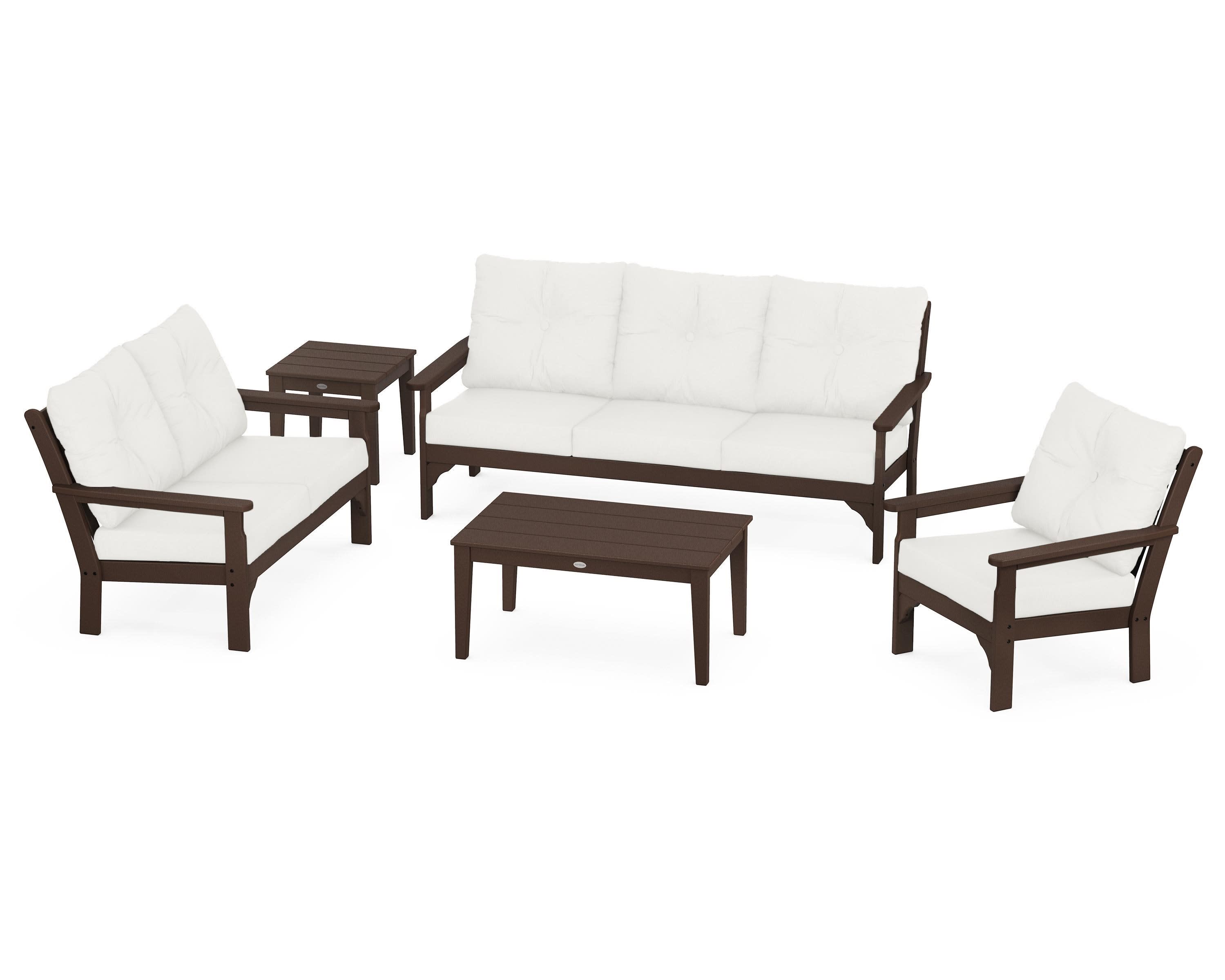 Vineyard 5 Piece Deep Seating Set in Mahogany / Natural Linen