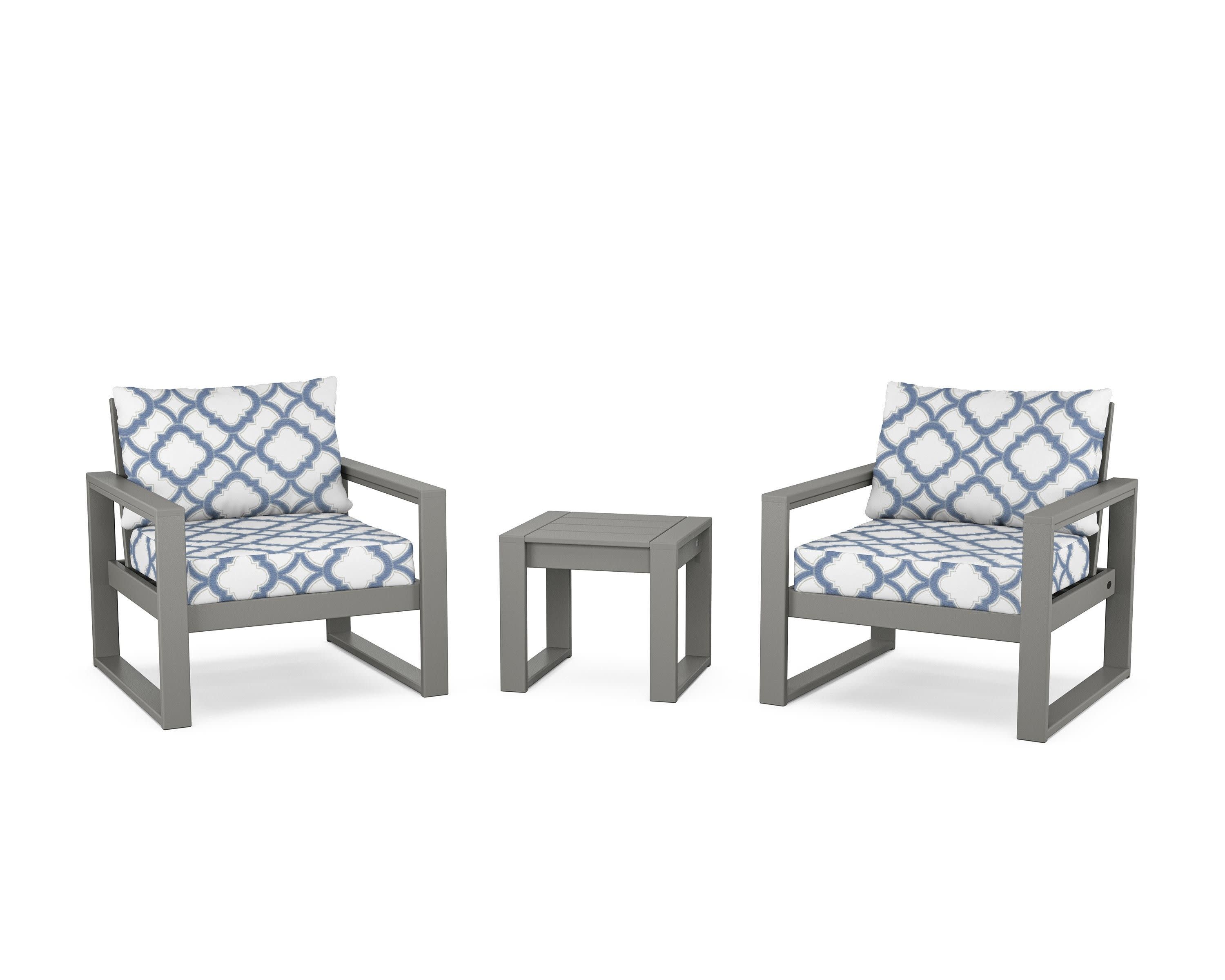 EDGE Sectional 3-Piece Deep Seating Set in Slate Grey / Trellis Sky Blue
