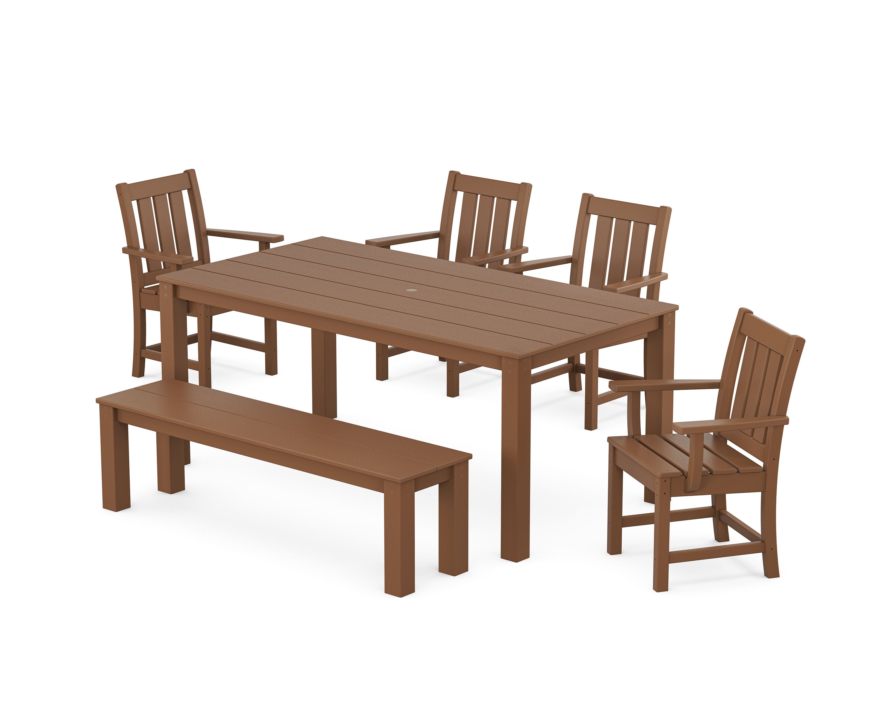 Oxford 6-Piece Parsons Dining Set with Bench in Teak