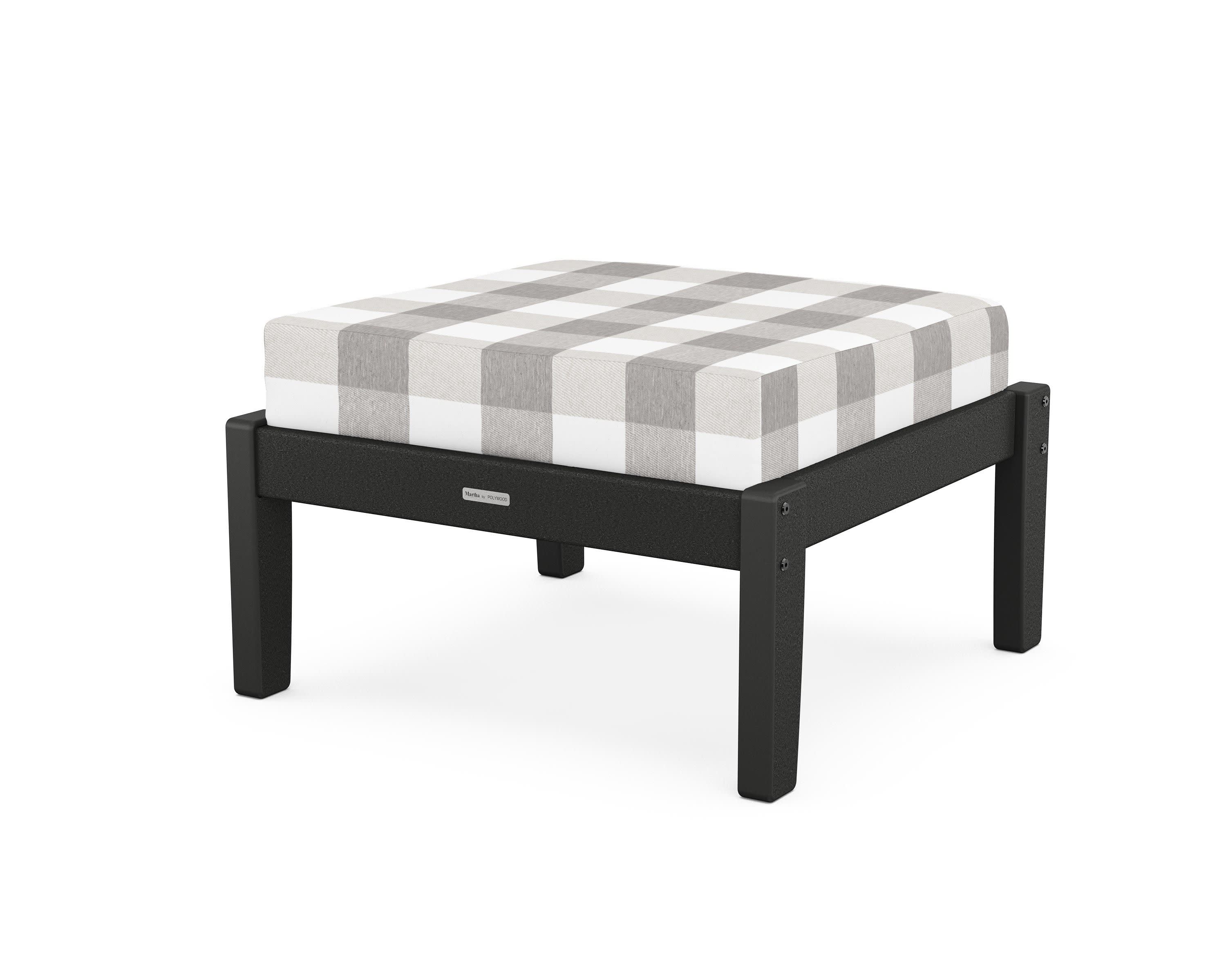 Chinoiserie Deep Seating Ottoman in Black / Buffalo Plaid Grey Mist
