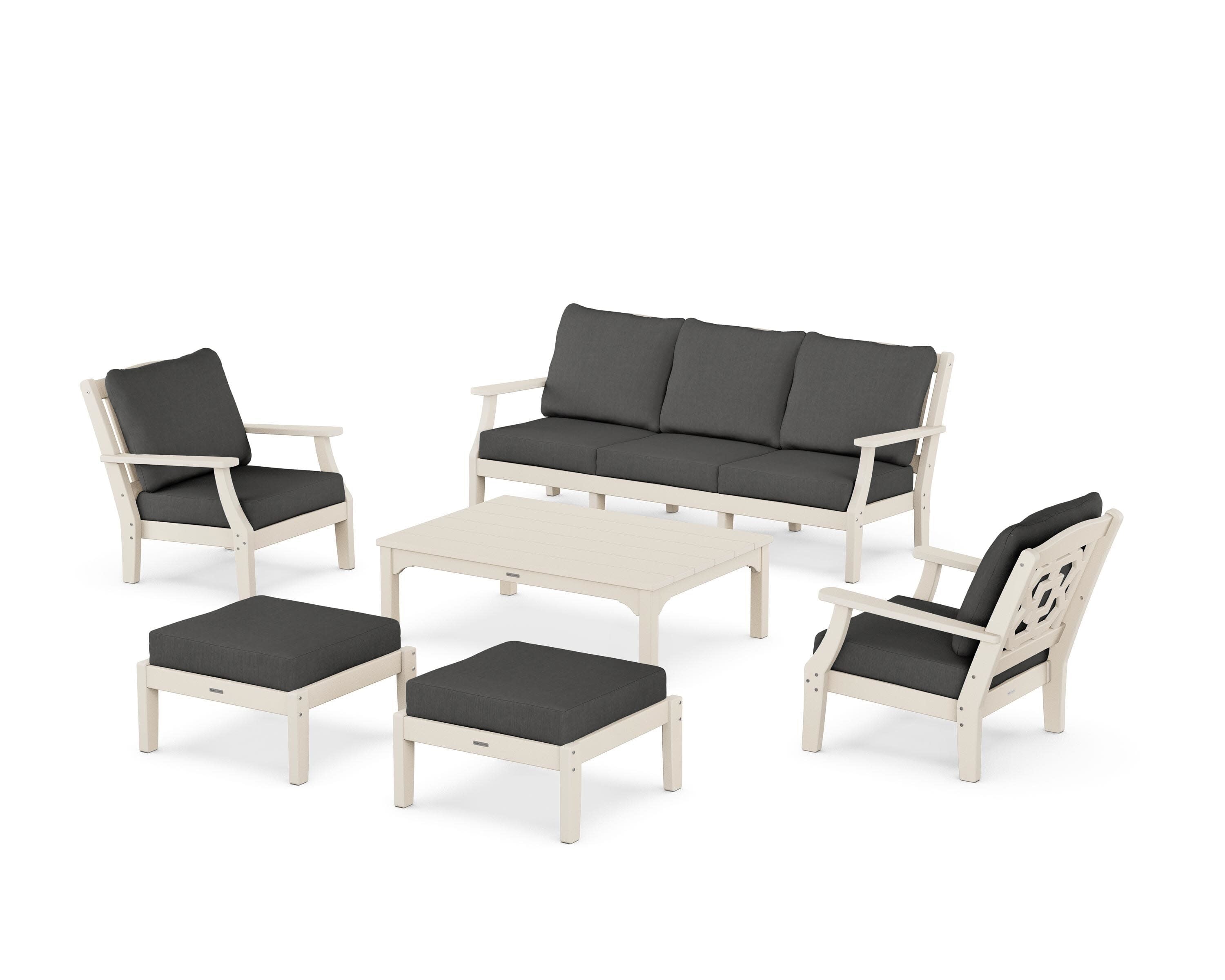 Chinoiserie 6-Piece Lounge Sofa Set in Sand / Spectrum Carbon