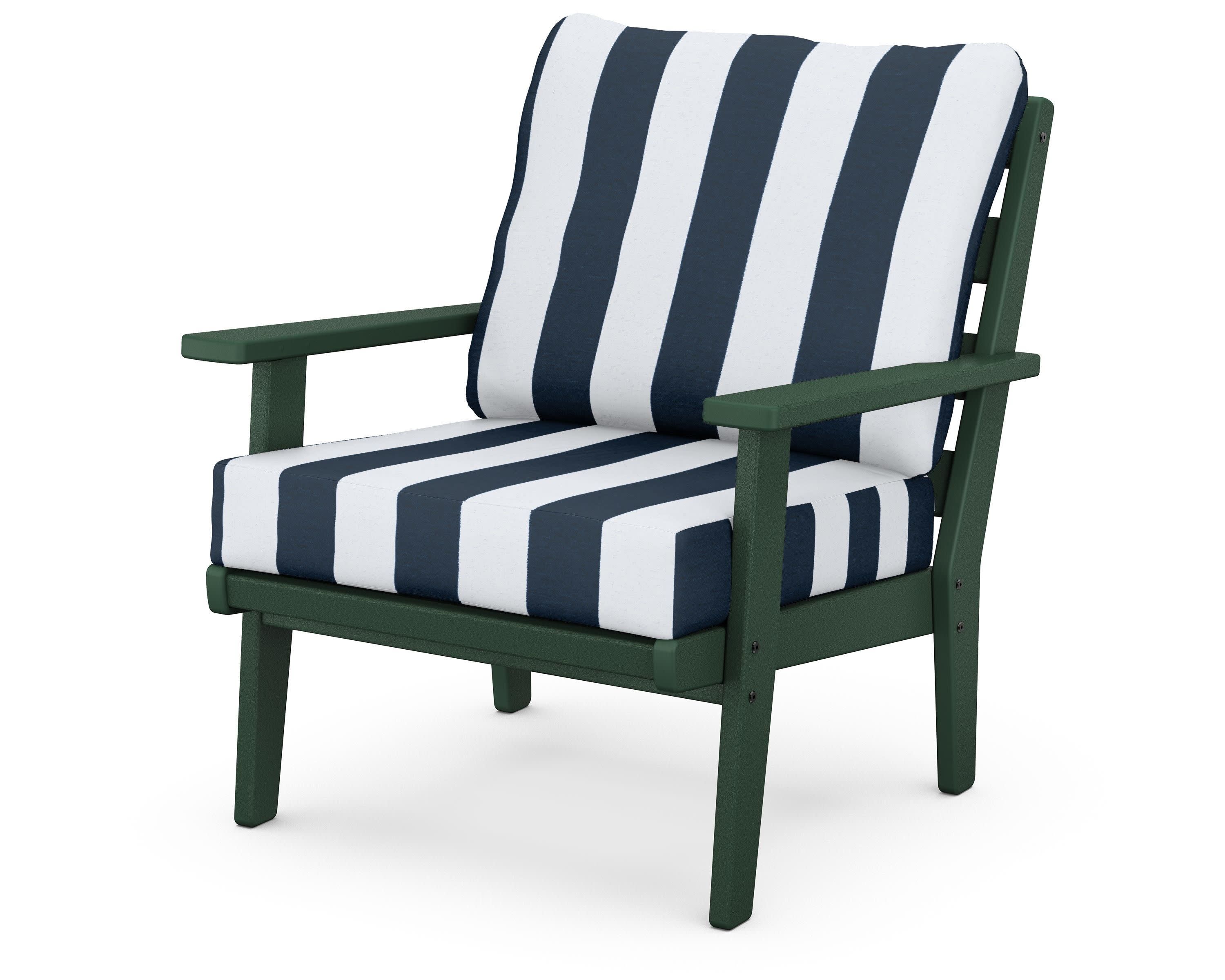 Grant Park Deep Seating Chair in Green / Cabana Stripe Marine Indigo