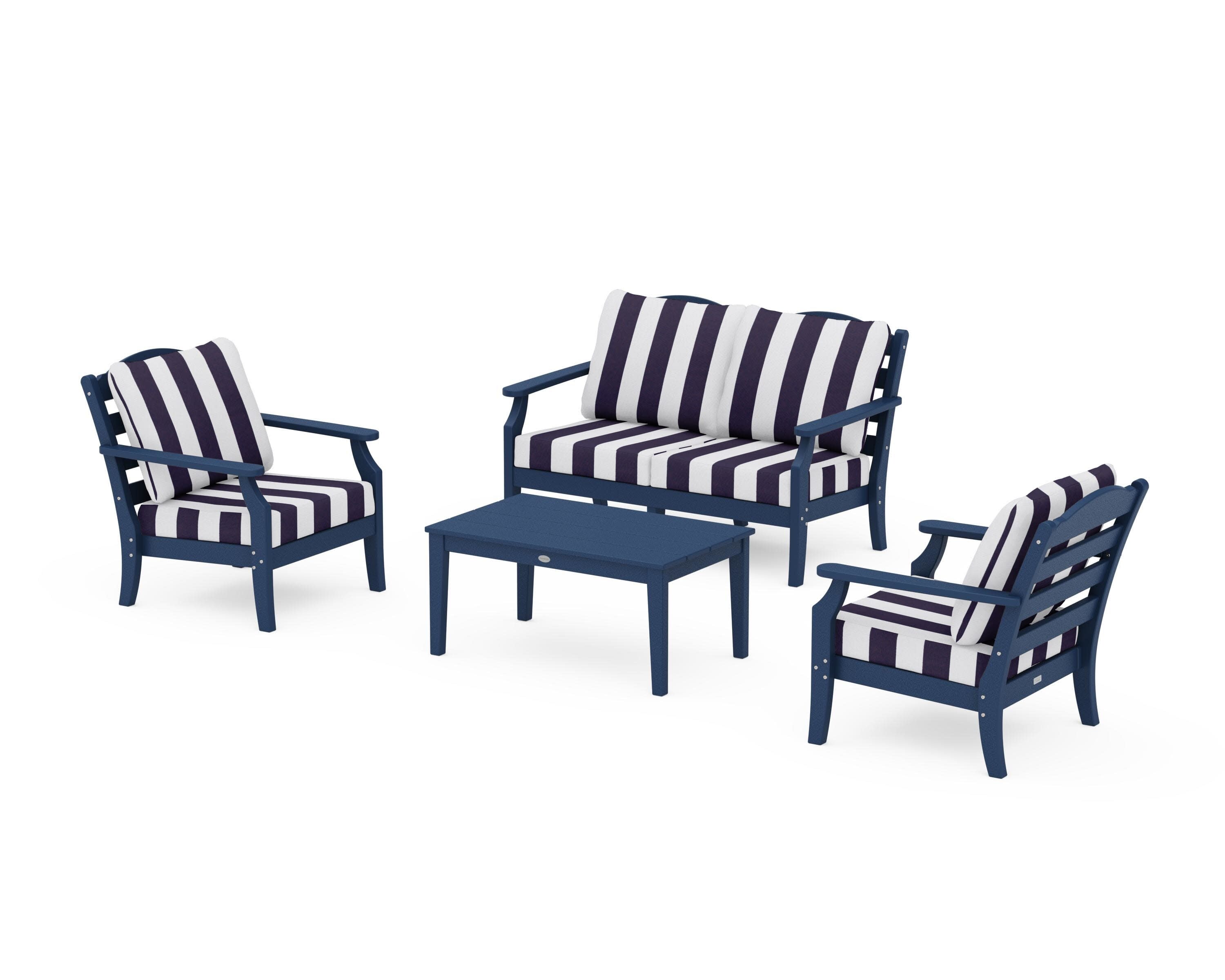 Savannah 4-Piece Deep Seating Set with Loveseat in Navy / Cabana Stripe Navy