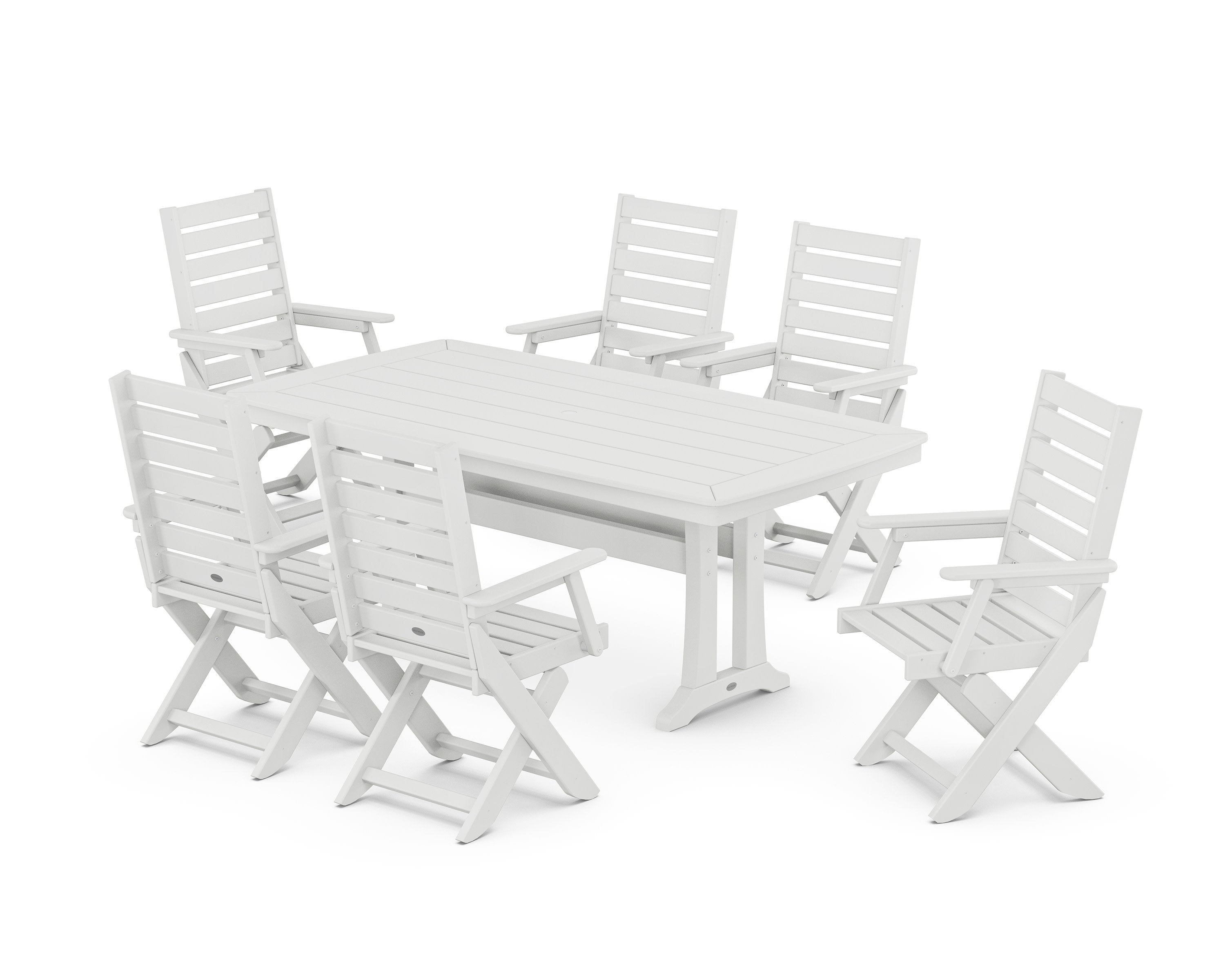 Captain Folding Chair 7-Piece Dining Set with Trestle Legs in White