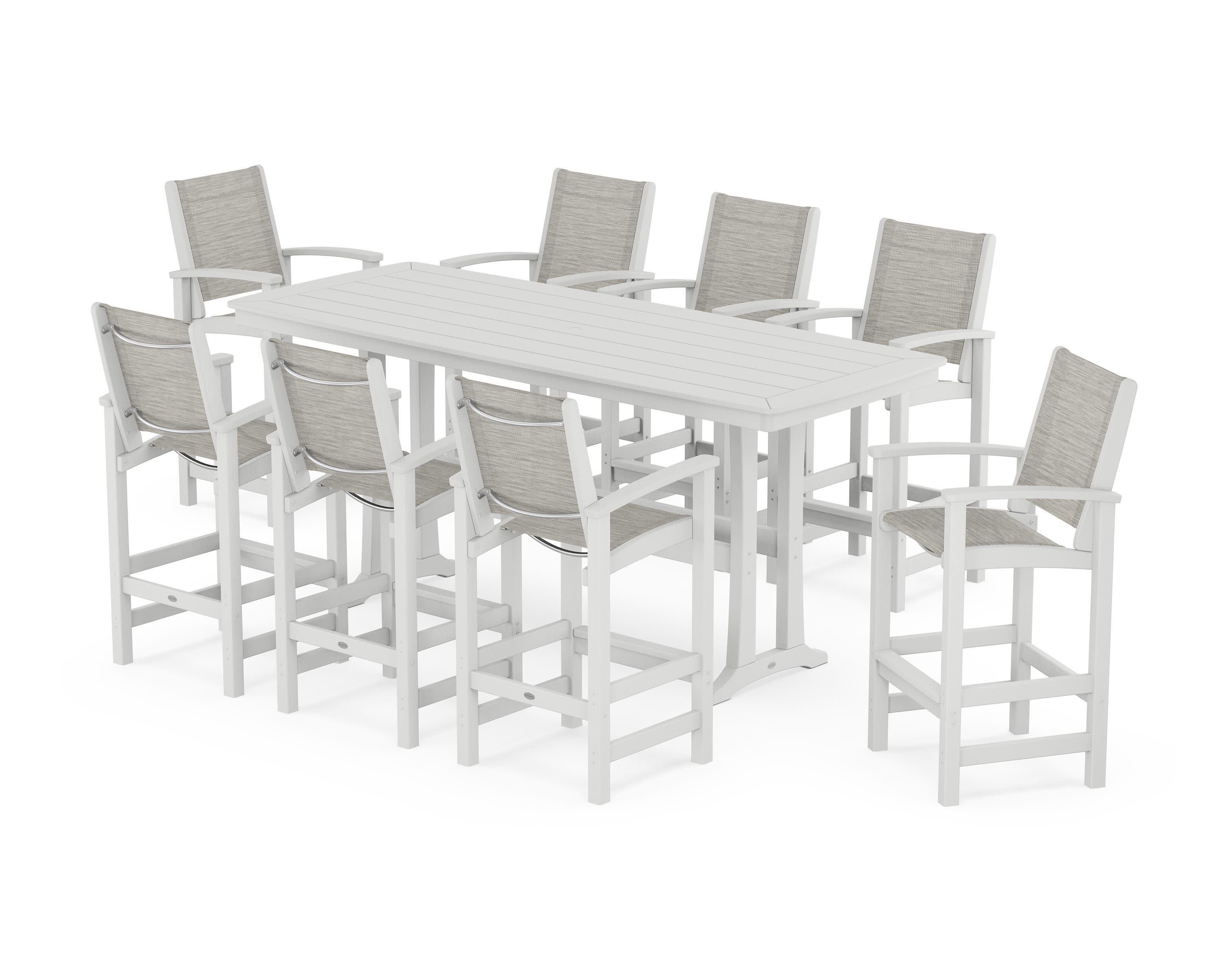 Coastal 9-Piece Bar Set with Trestle Legs in White / Birch Sling