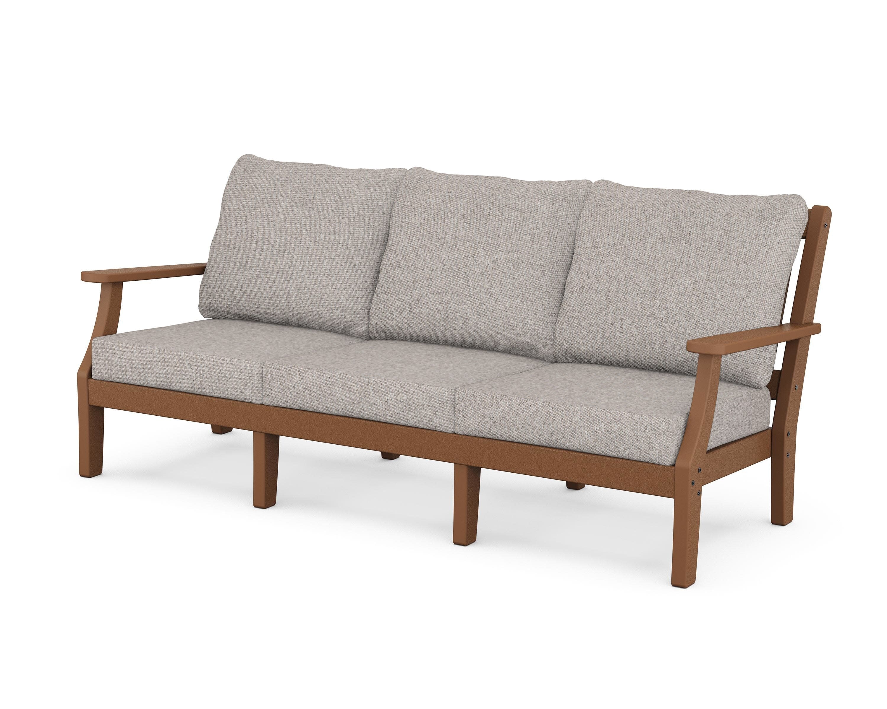 Chinoiserie Deep Seating Sofa in Teak / Weathered Tweed
