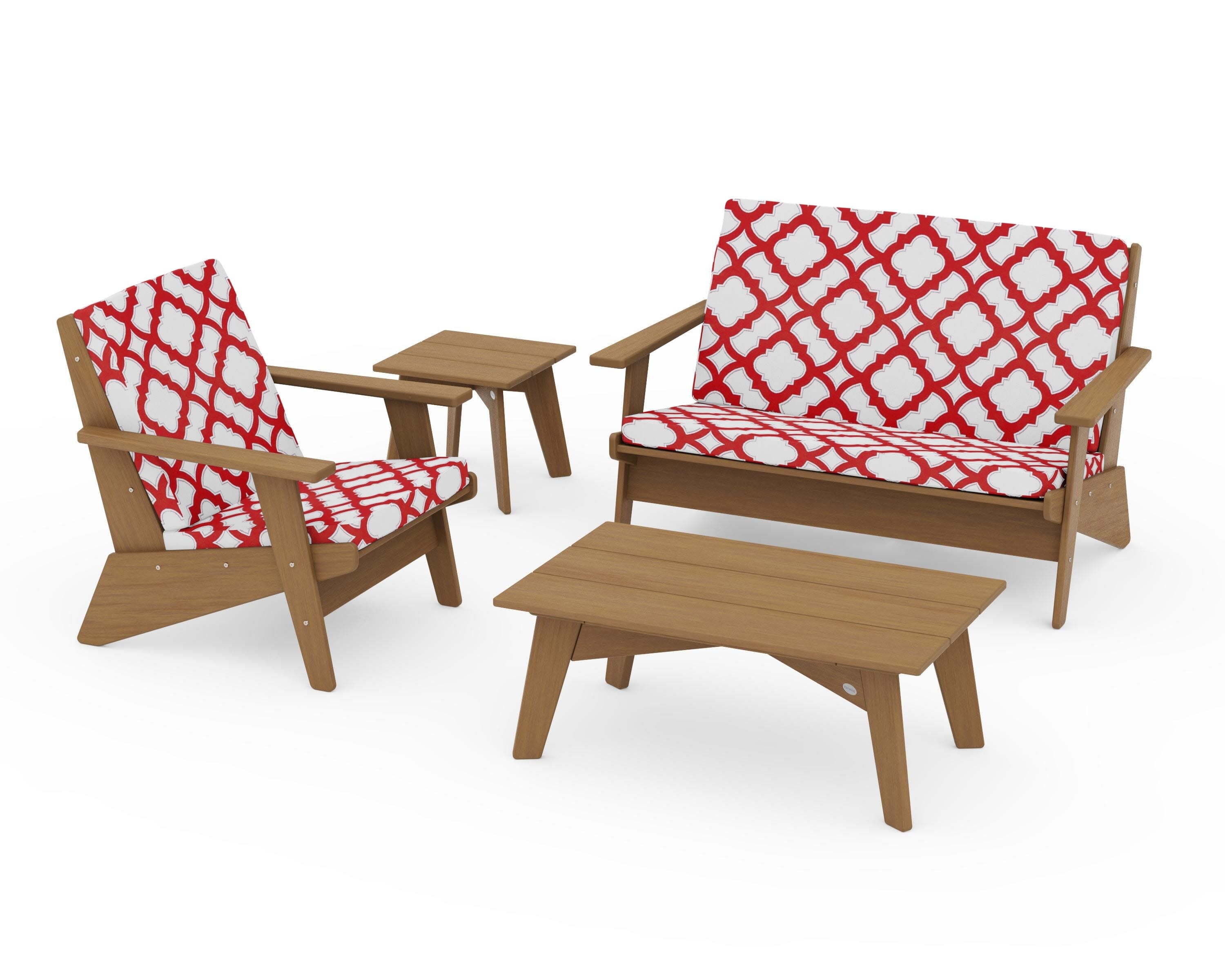 Riviera Modern Lounge 4-Piece Set in Natural / Trellis Crimson
