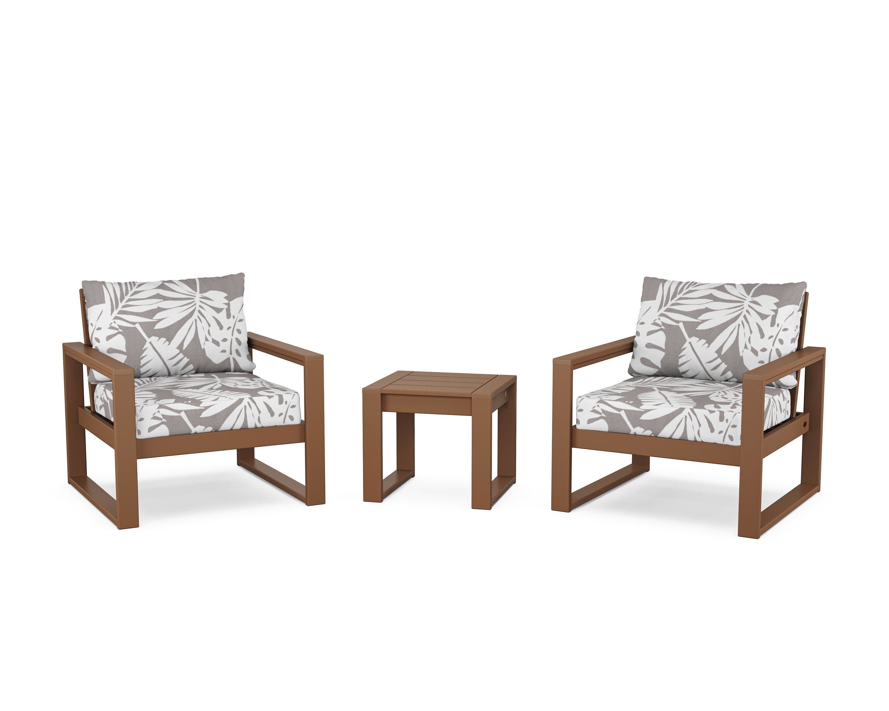 EDGE Sectional 3-Piece Deep Seating Set in Teak / Leaf Grey Mist